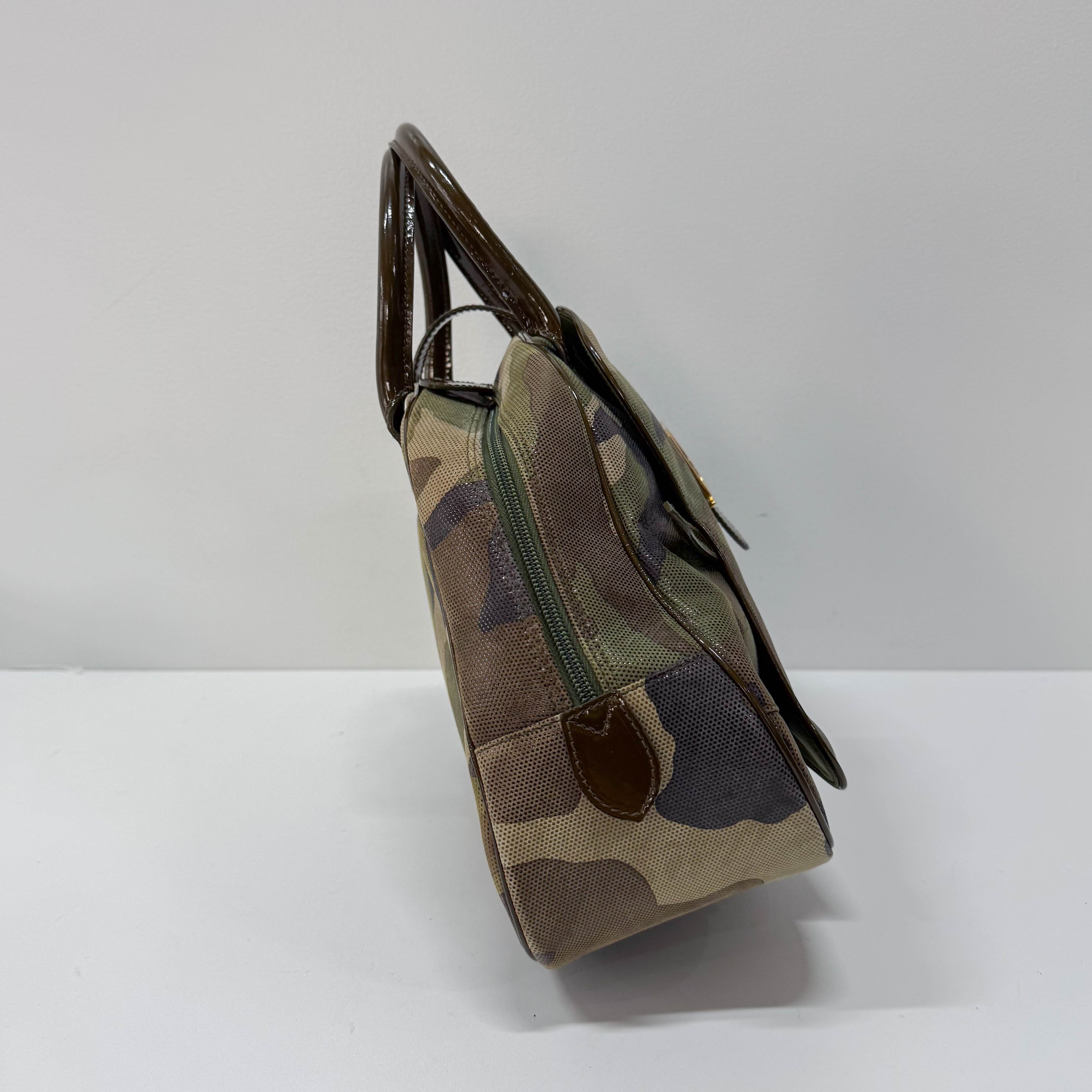 Vintage Green Camouflage Canvas Hand Bag