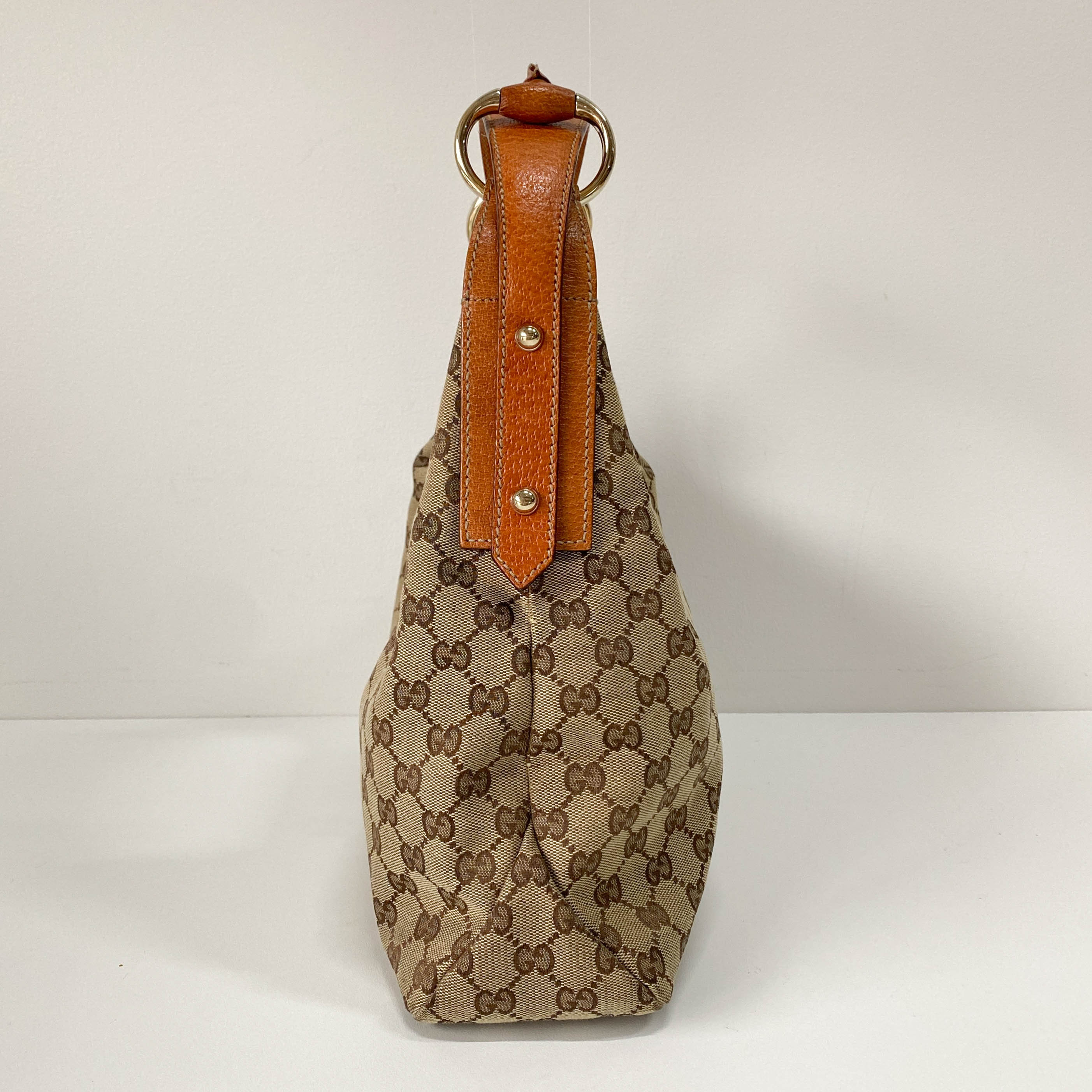 GG Brown Canvas Horsebit Hobo Bag