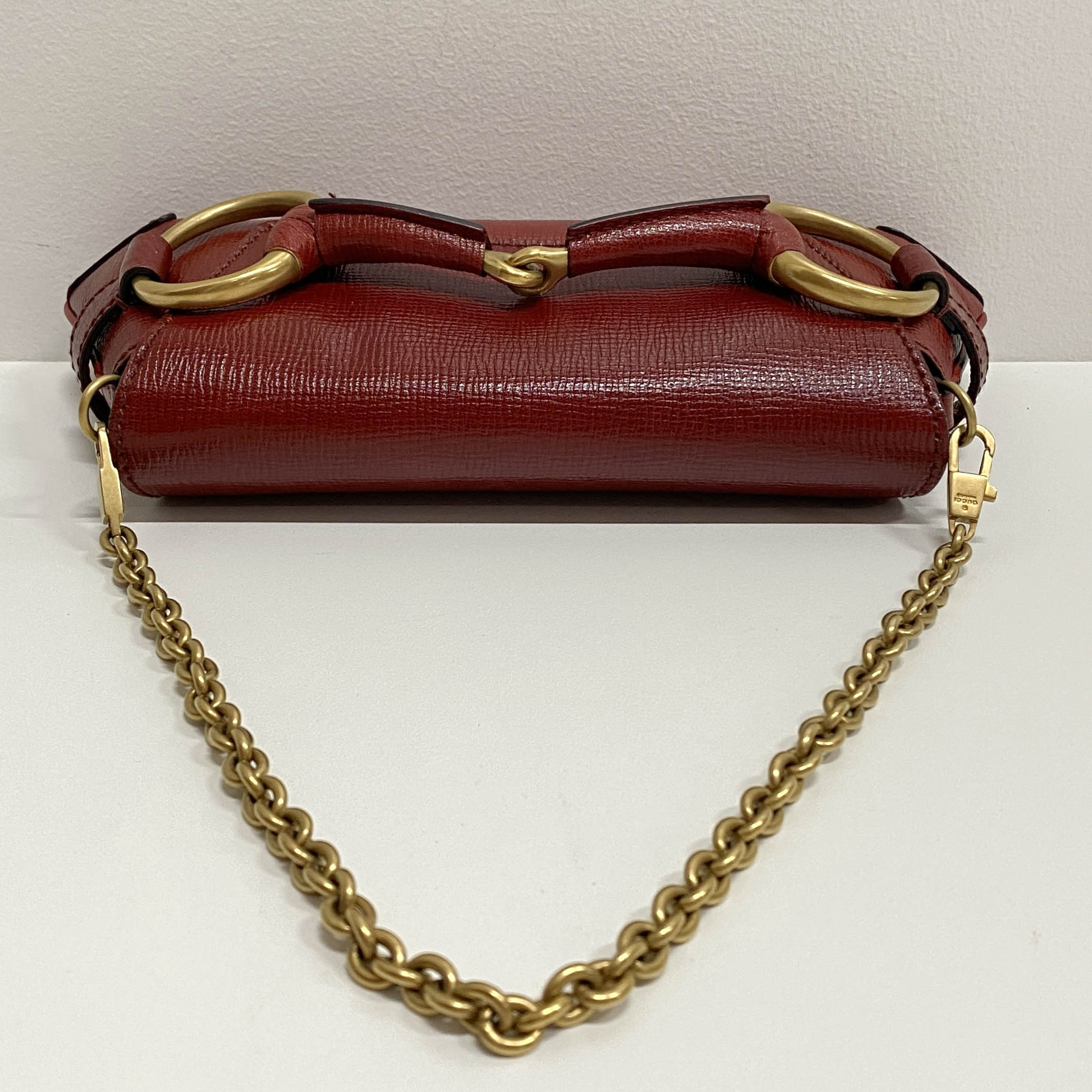 Horsebit Red Leather Chain Shoulder Bag