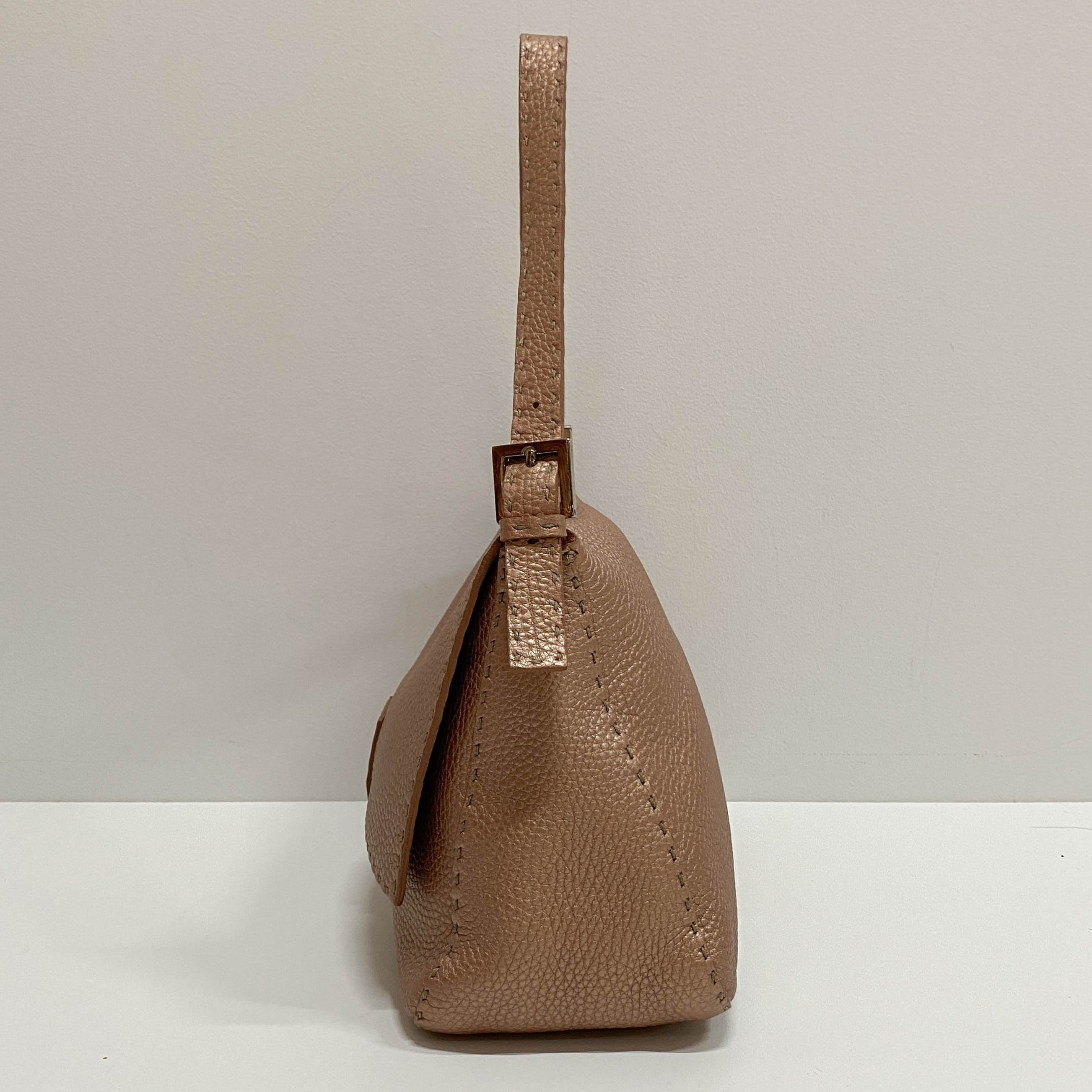 Mamma Baguette Rose Gold Leather Shoulder Bag