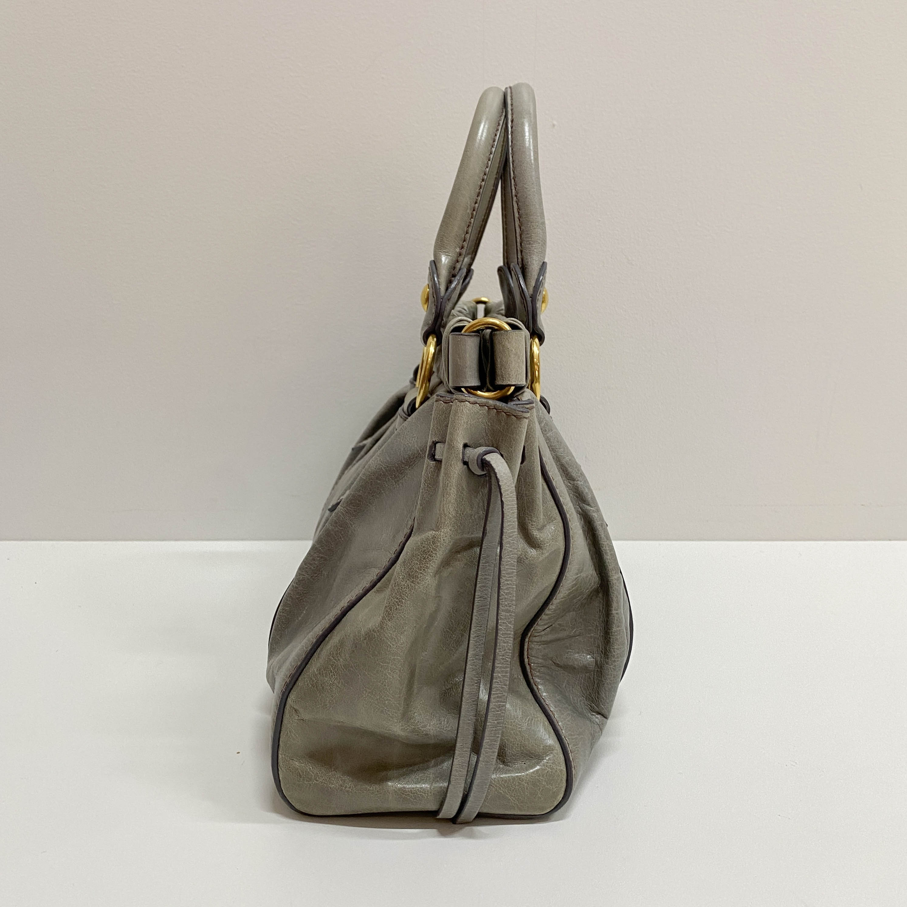 Vitello Bauletto Grey Calfskin Leather Two Way Bag