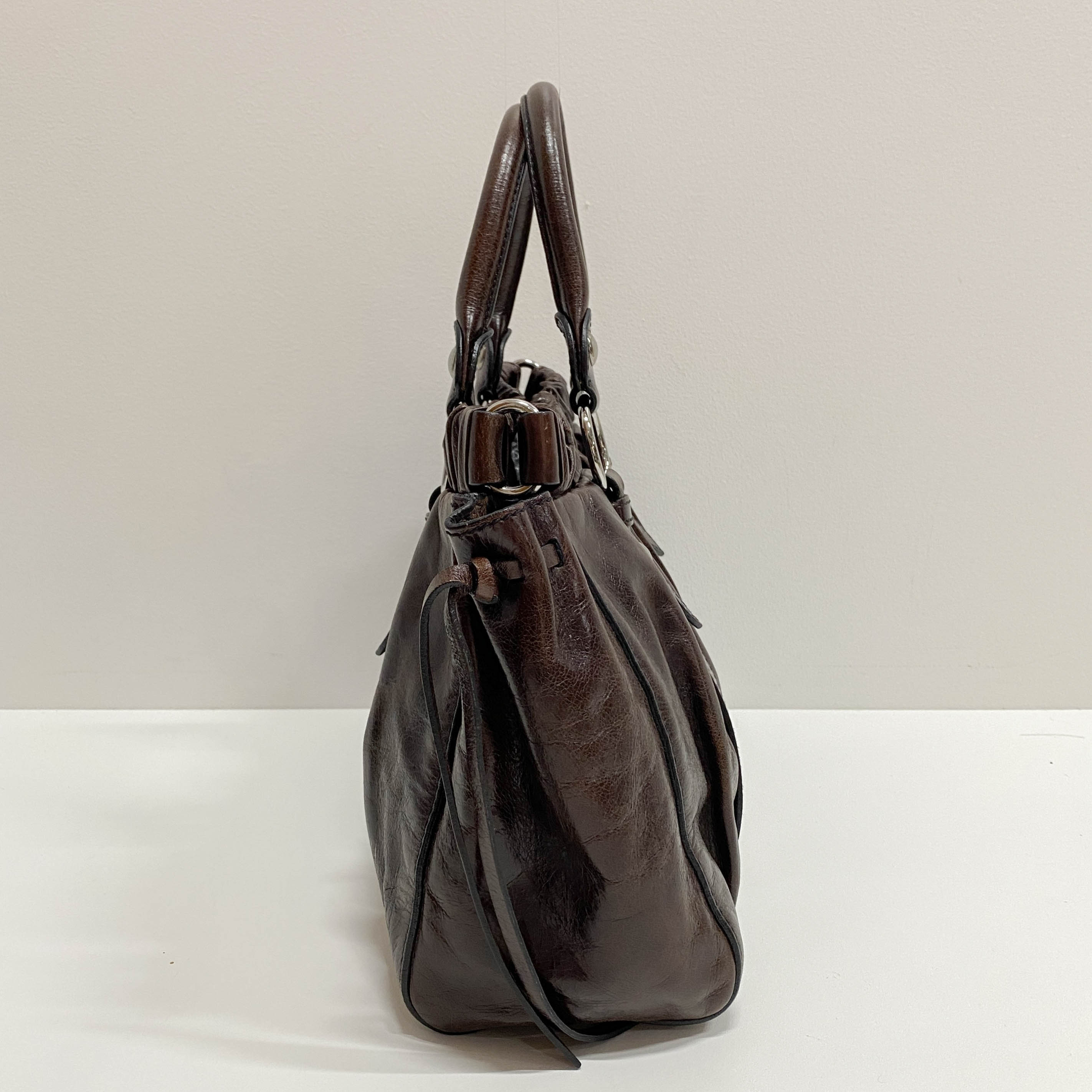 Vitello Bauletto Dark Brown Calfskin Leather Two Way Bag