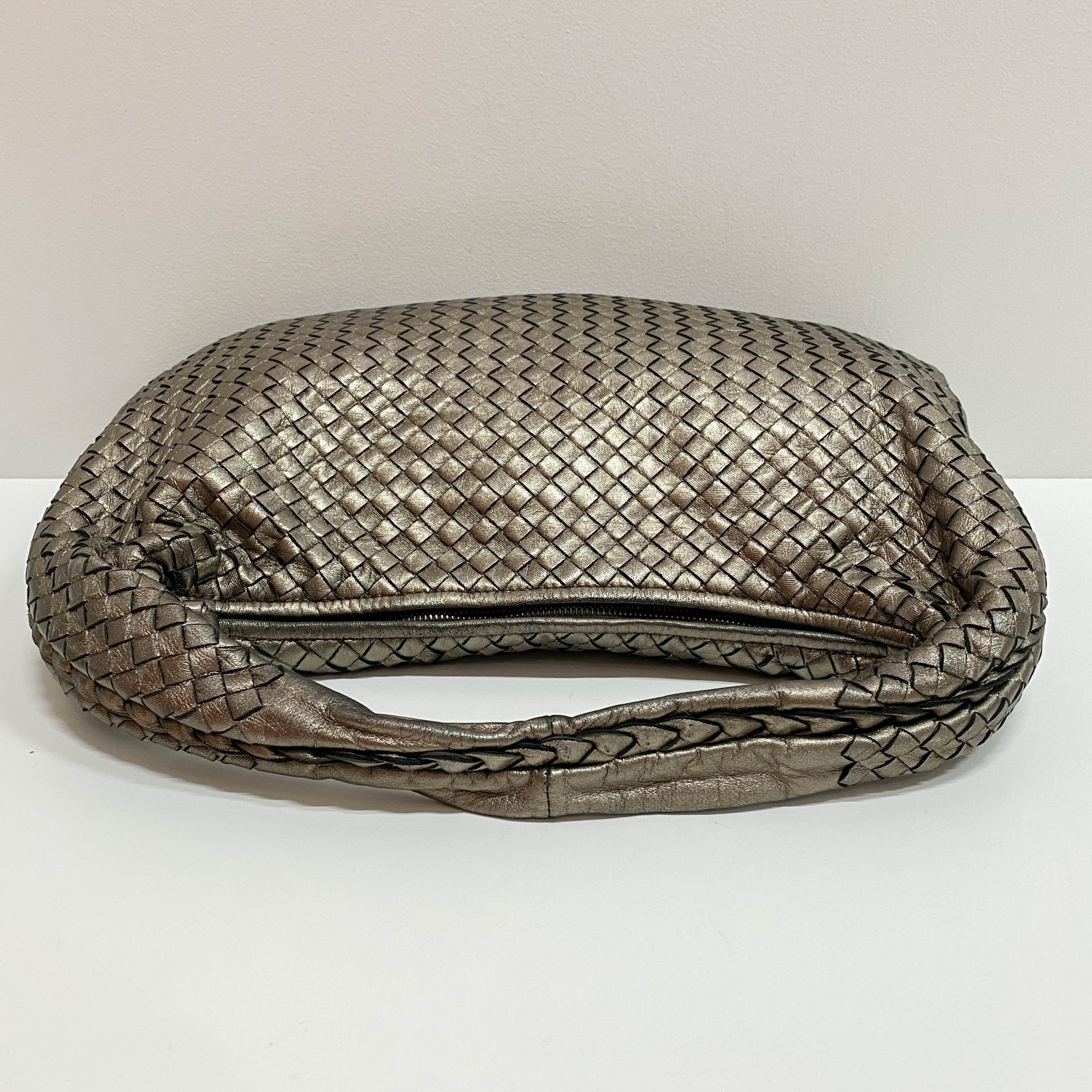 Intrecciato Gold Leather Hobo Bag