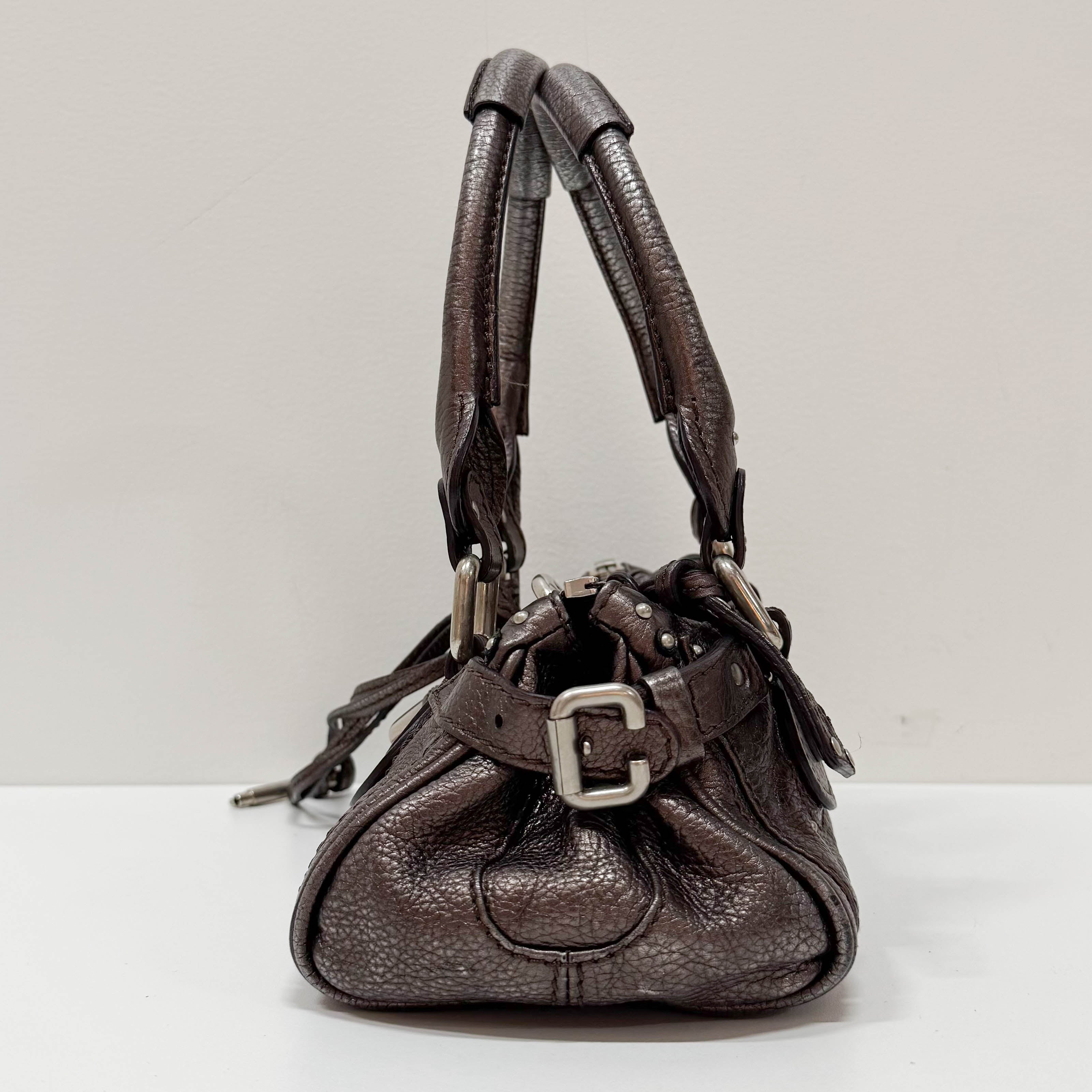 Mini Paddington Rose/Black Metallic Calfskin Leather Hand Bag