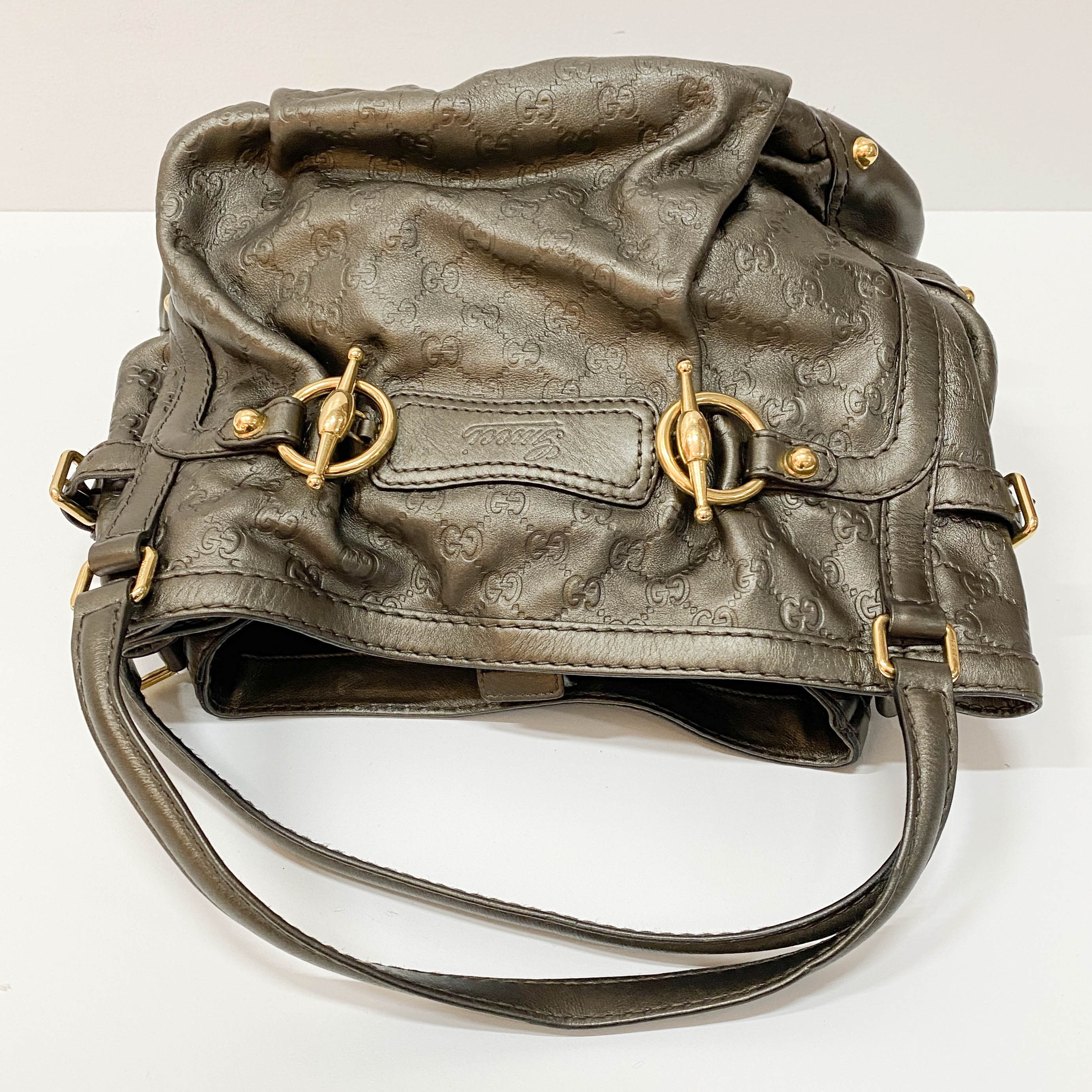Guccisima Metalic Green Leather Hobo Shoulder Bag