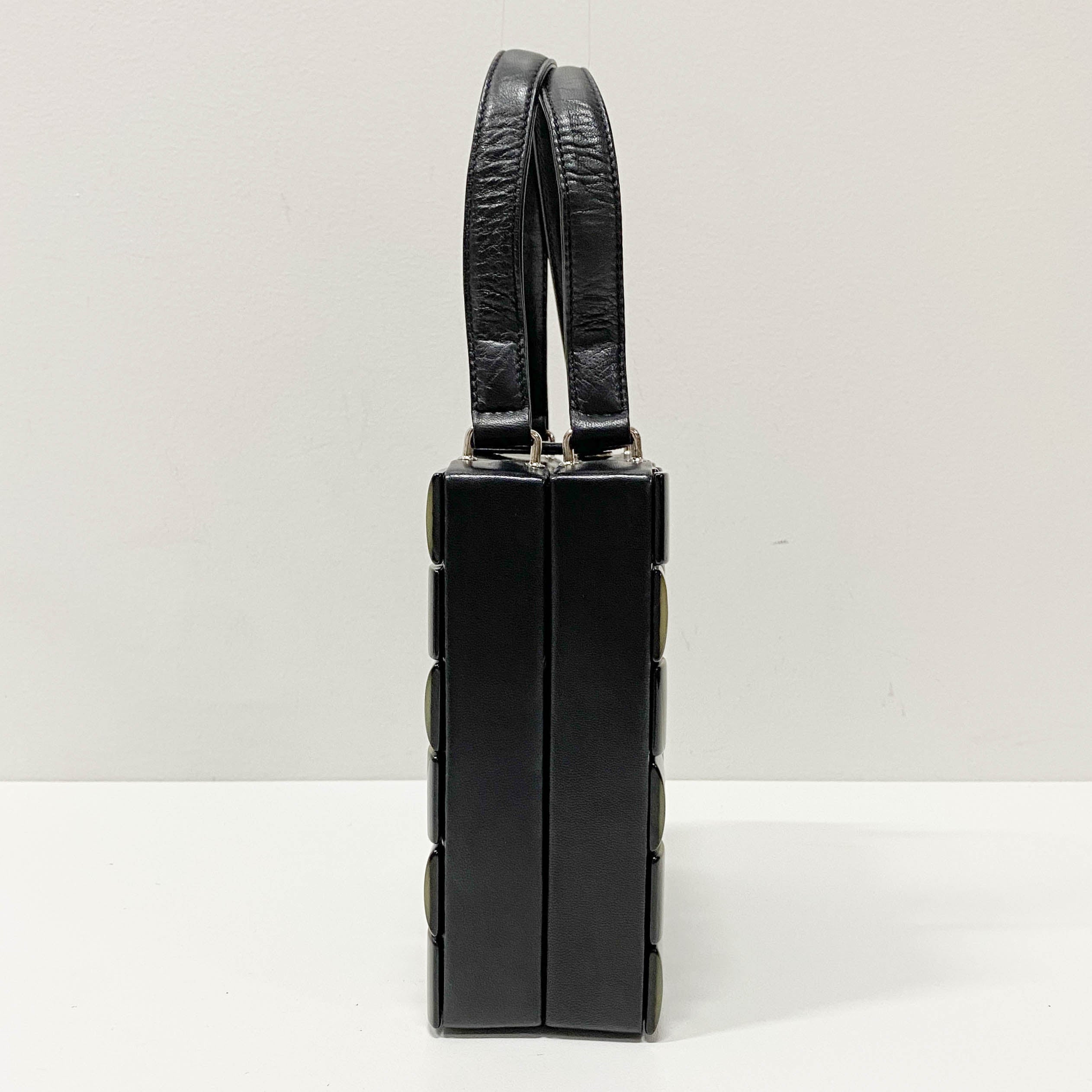 Intrecciato Black & Silver Leather Box Handbag