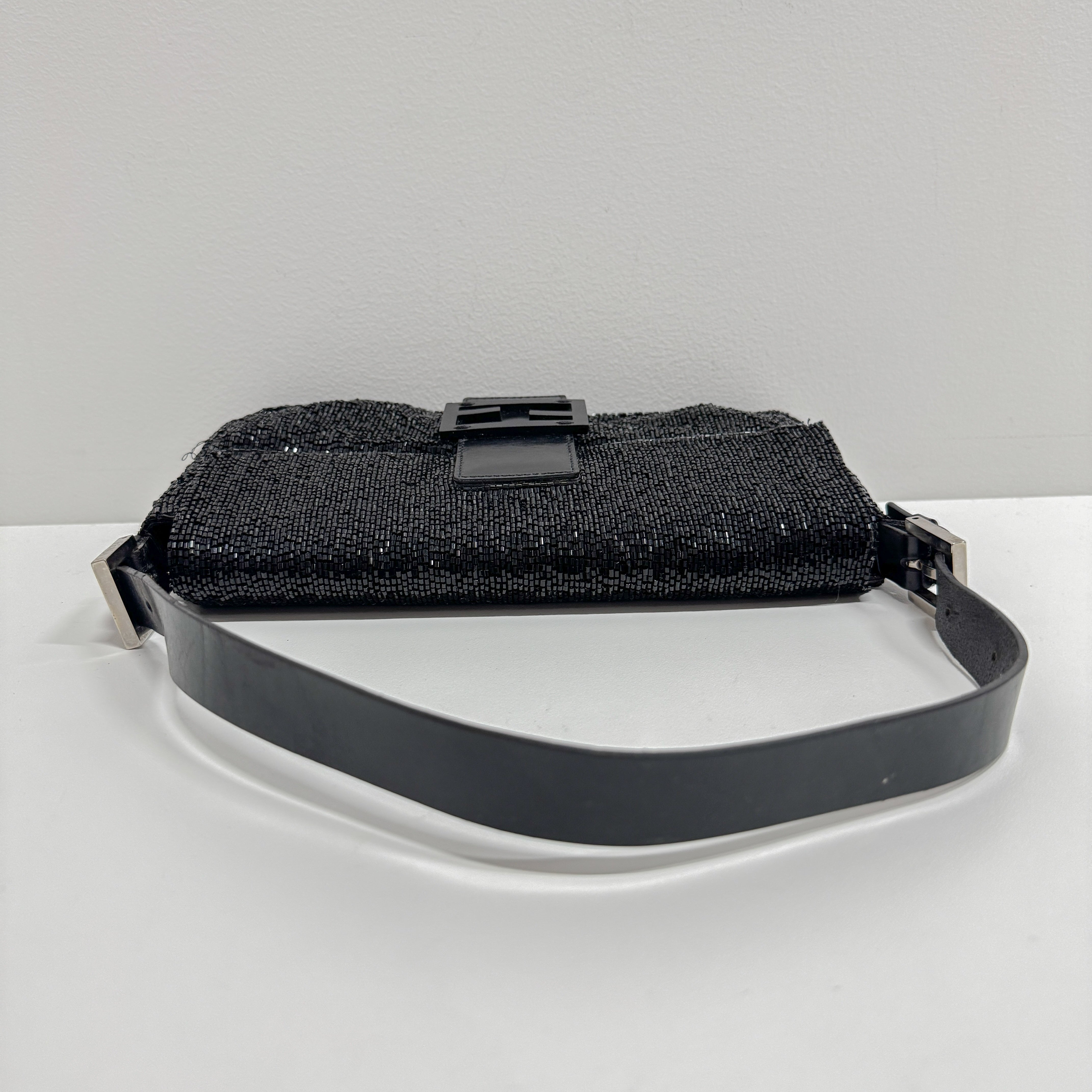 Baguette Black Beaded Shoulder Bag