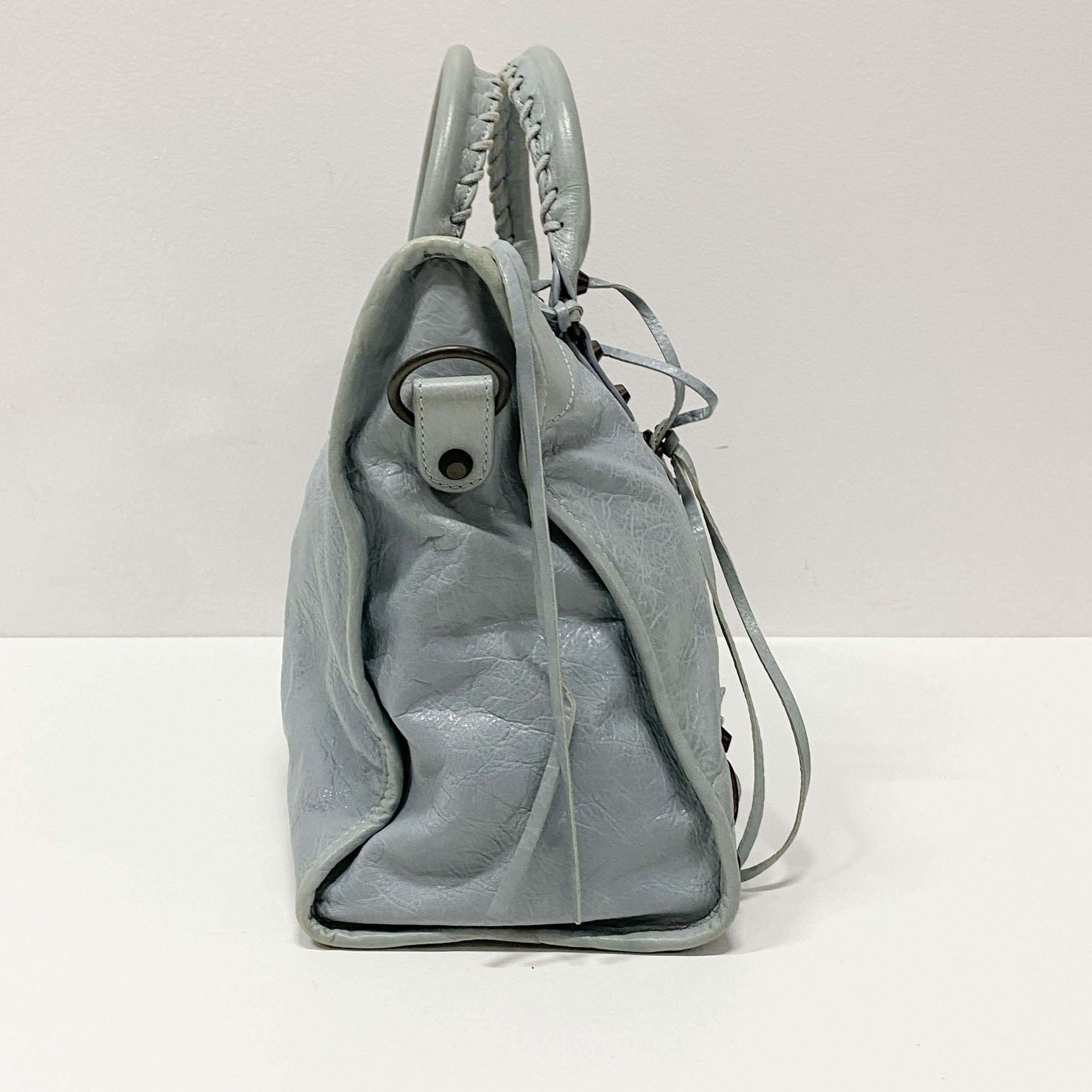 The City Blue Calfskin Leather Two Way Bag