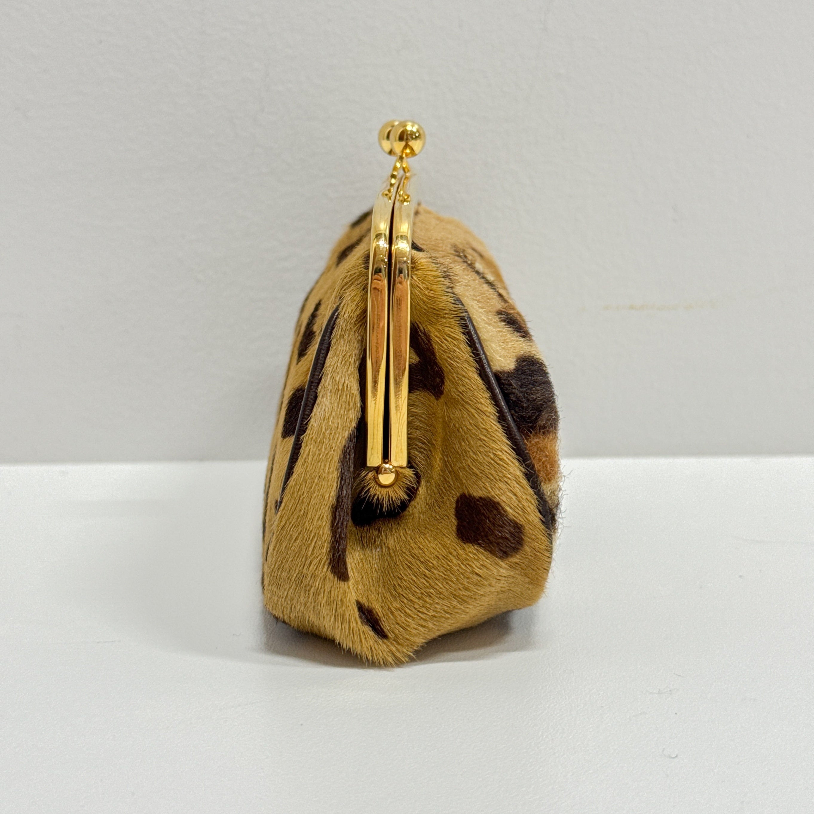 Brown Leopard Print Pony Hair Coin Pouch