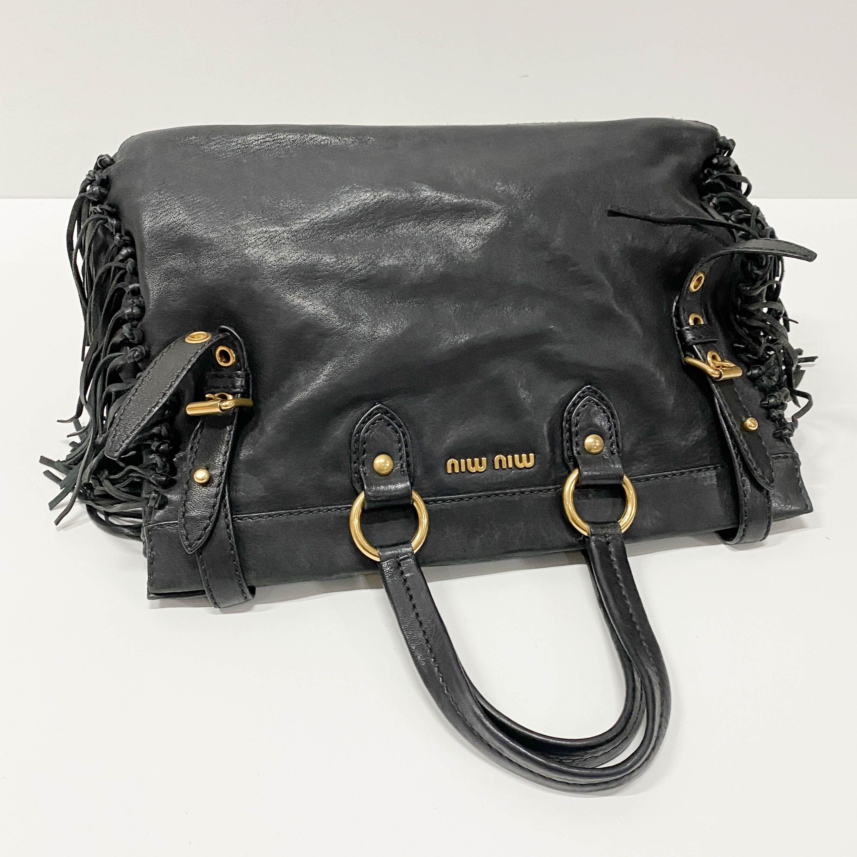Vitello Caribu Black Calfskin Leather Hand Bag