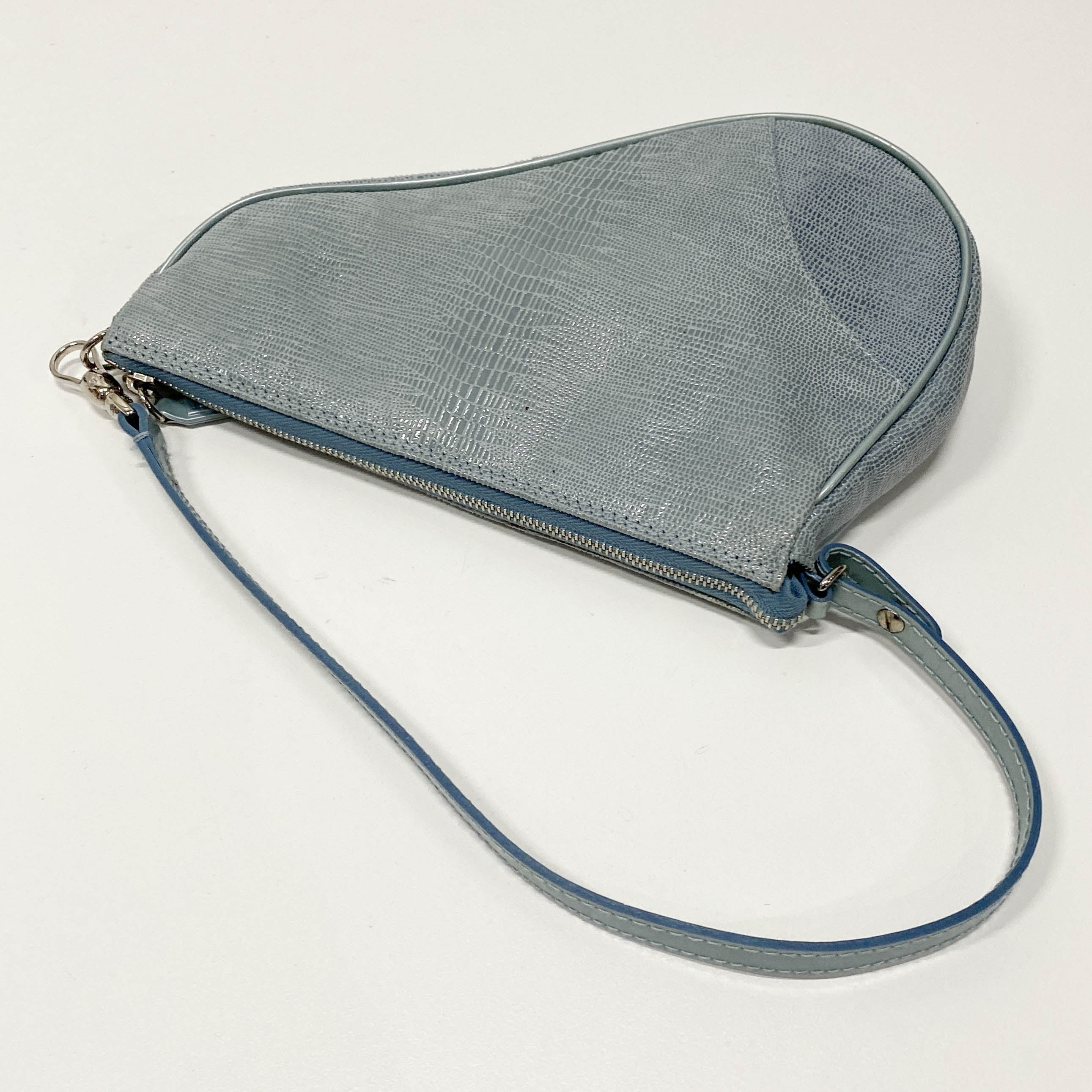 Saddle Blue Embossed Lizard Canvas Shoulder Bag