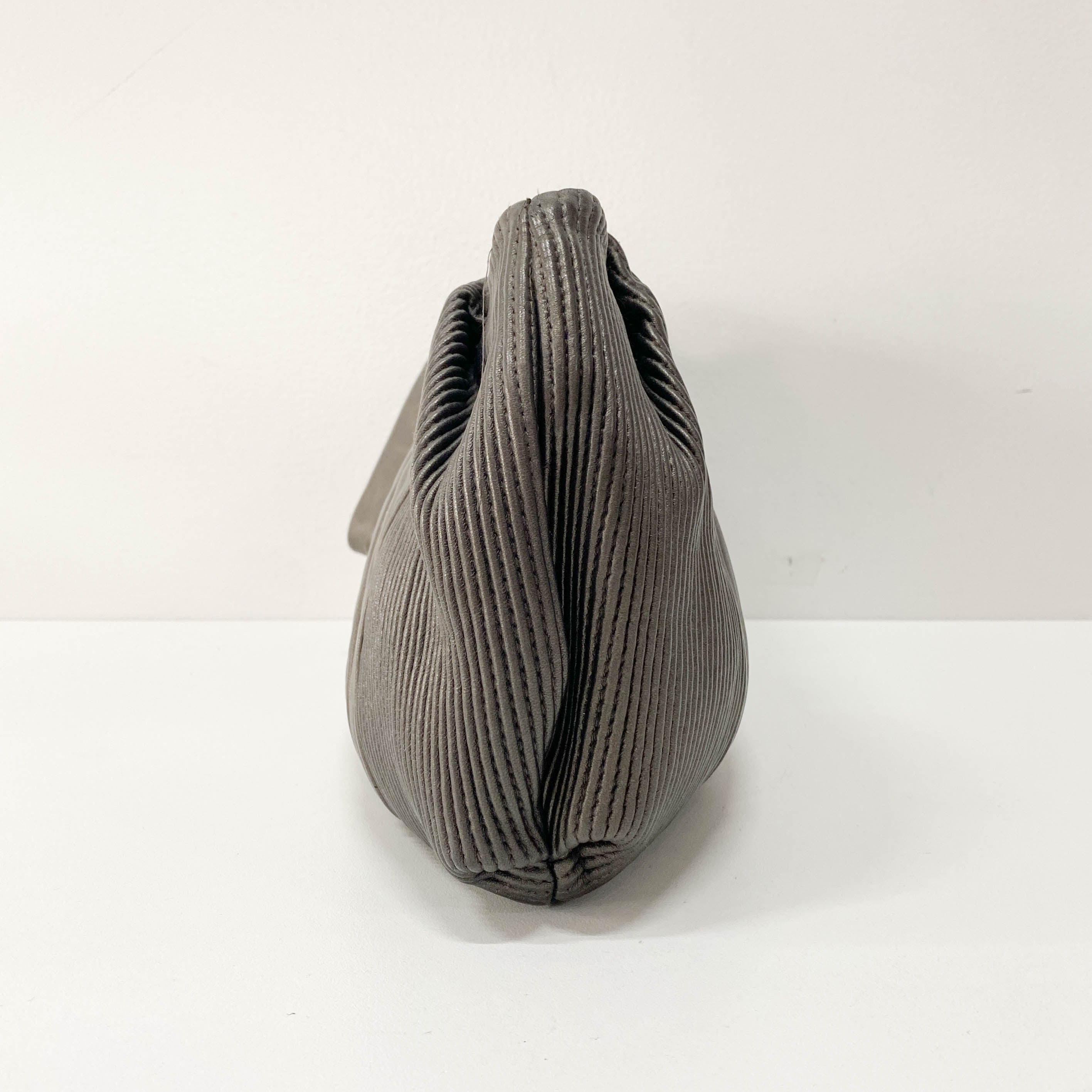 Metallic Grey Leather Clutch Bag