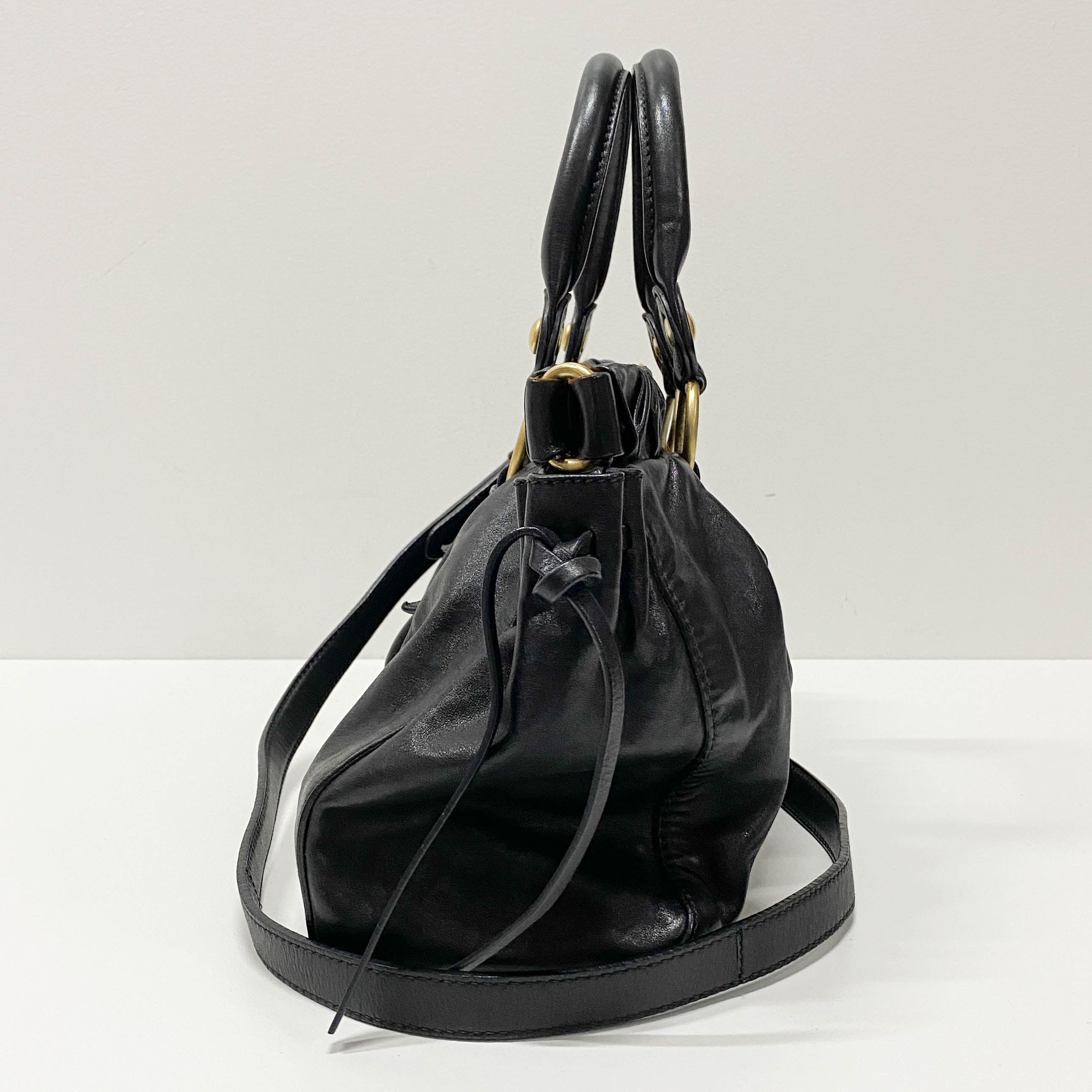 Vitello Black Calfskin Leather Two Way Bag