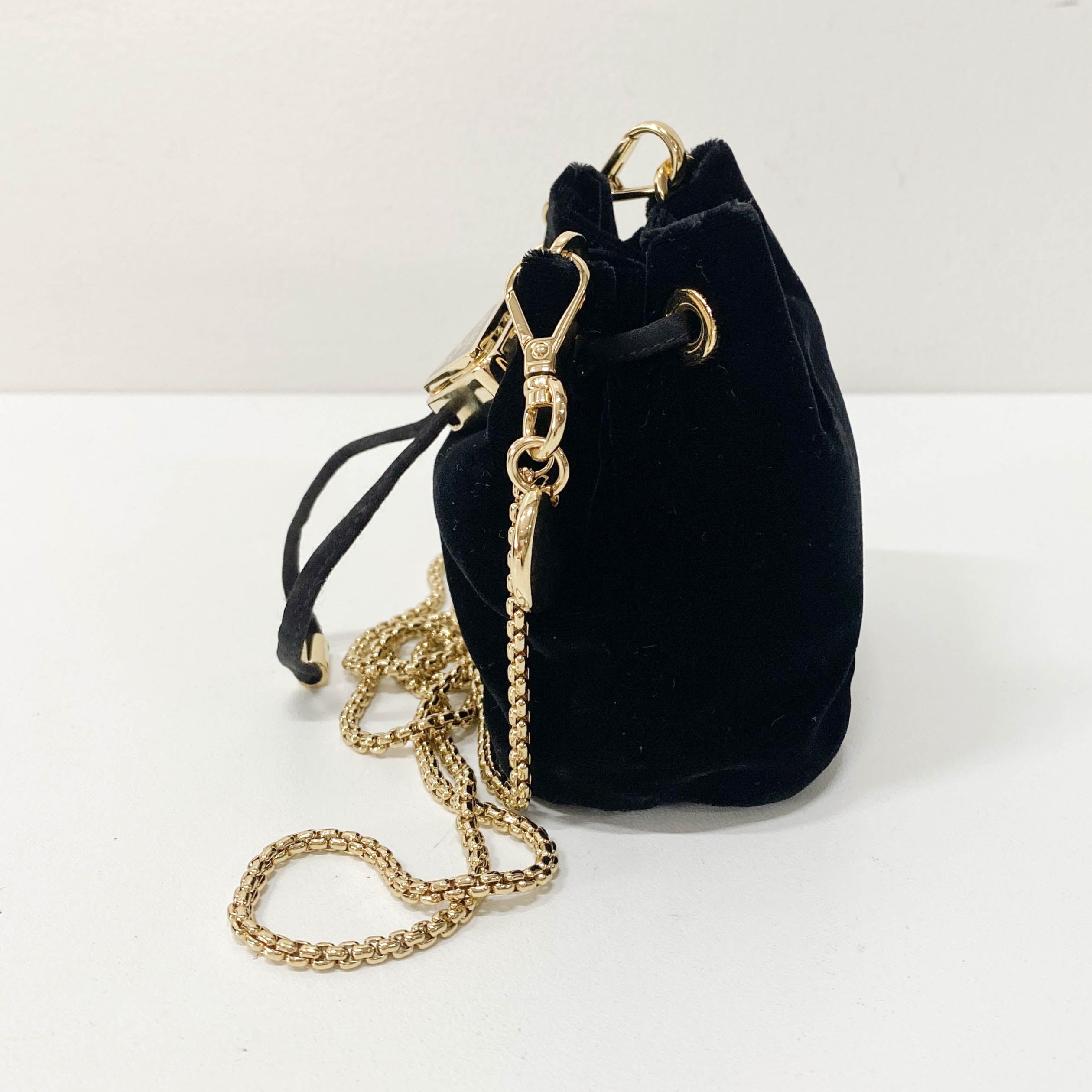 Gold Chain Black Velvet Mini Pouch Bag