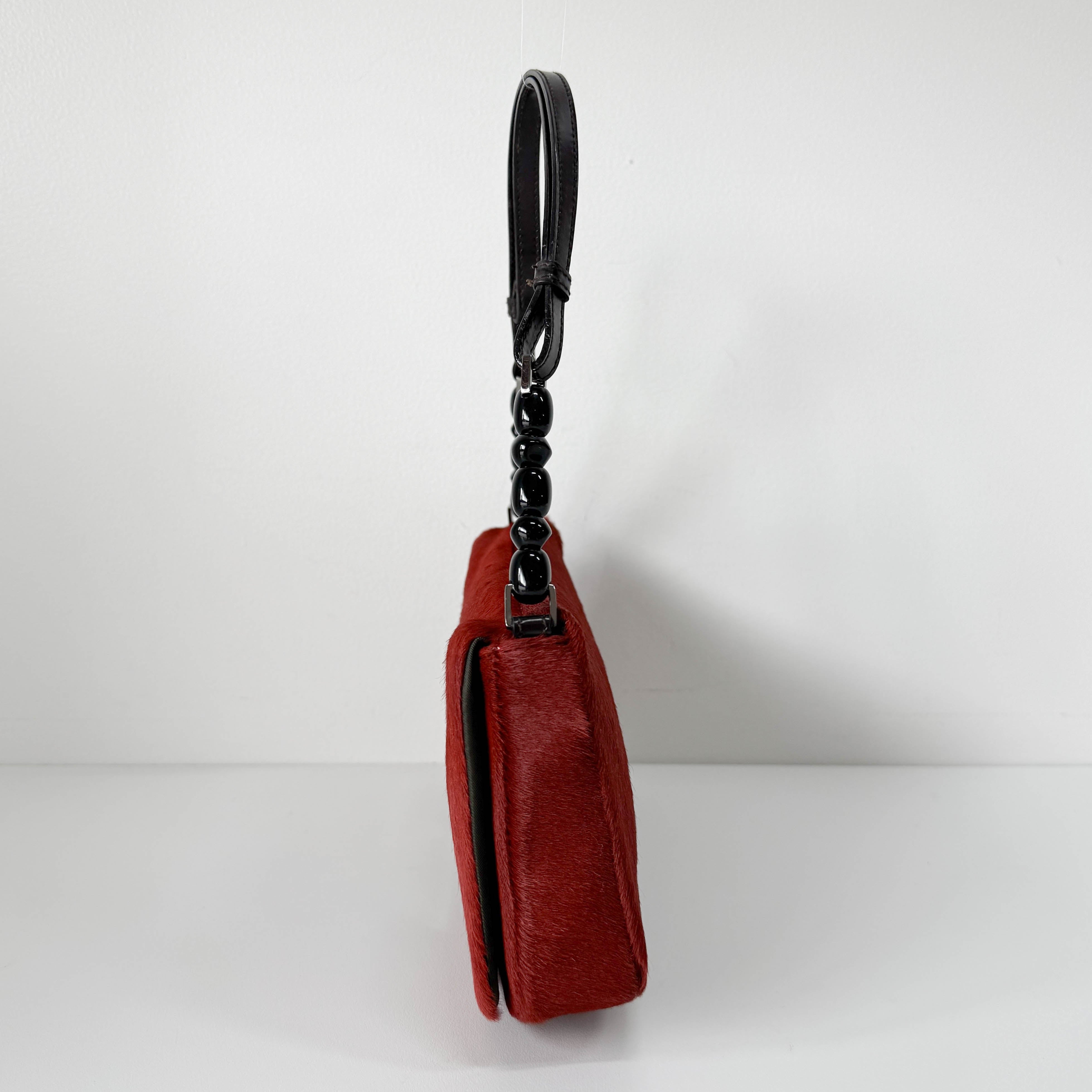 Malice Pearl Red Pony Hair Shoulder Bag