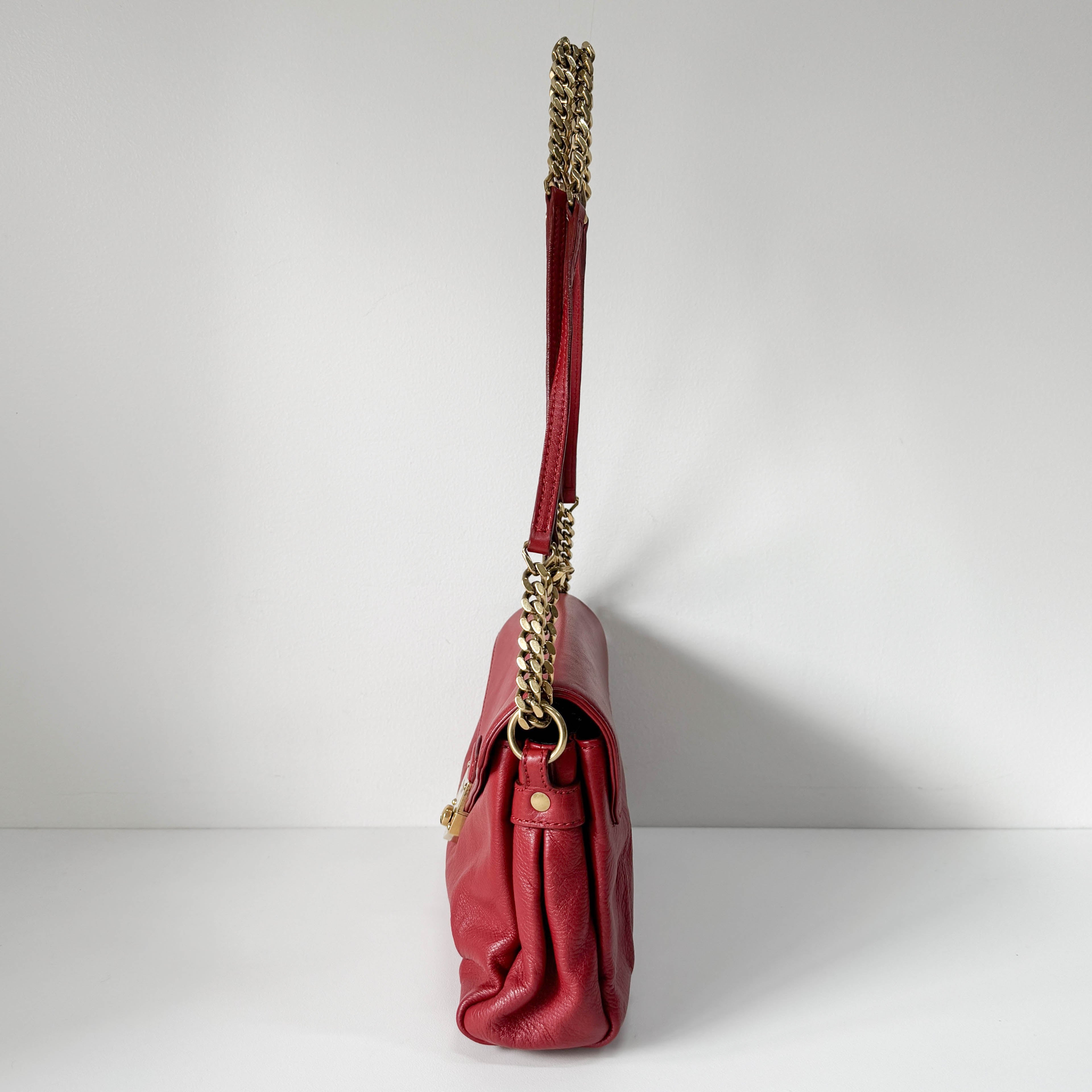 Dandy Red Leather Chain Strap Shoulder Bag
