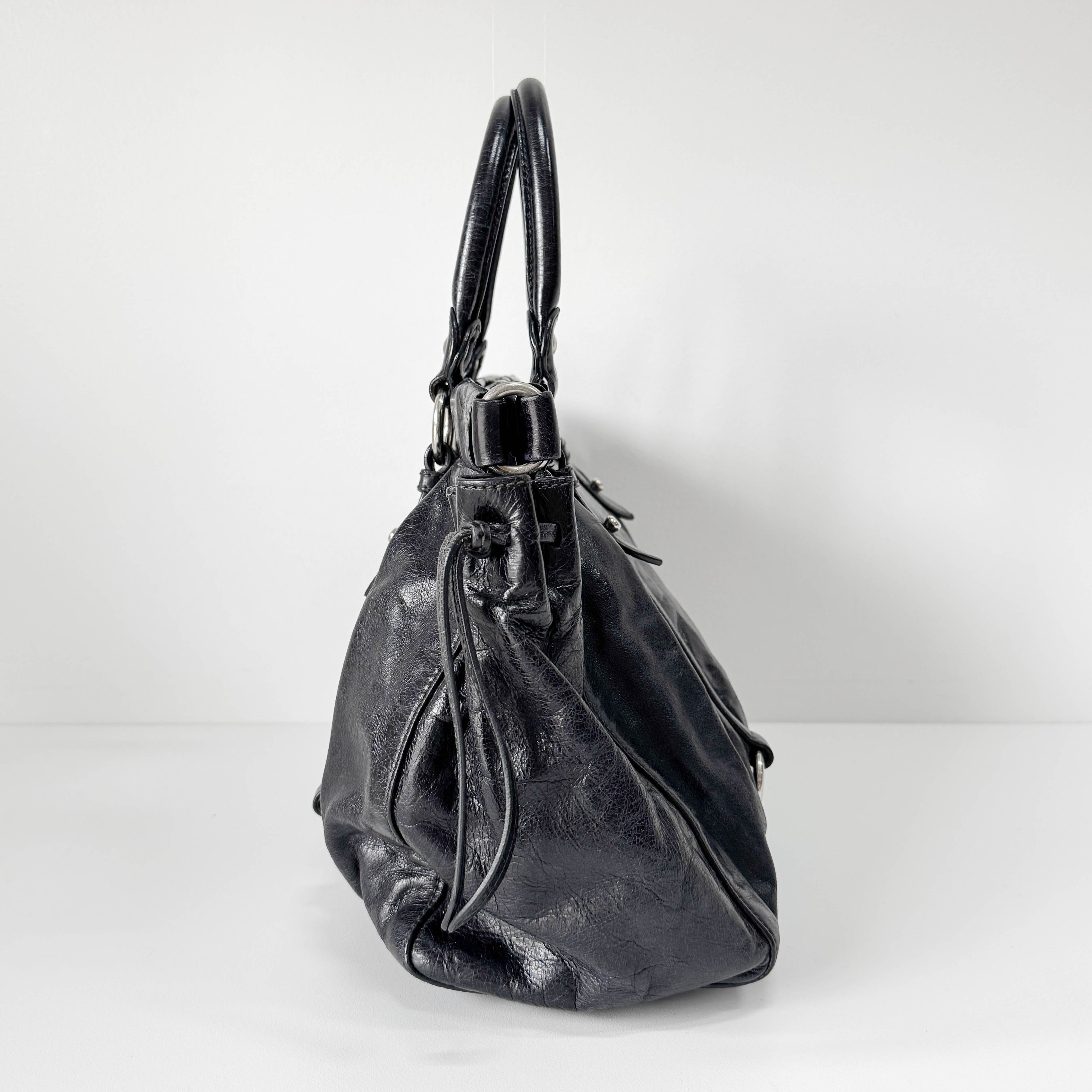 Vitello Black Leather Two Way Bag