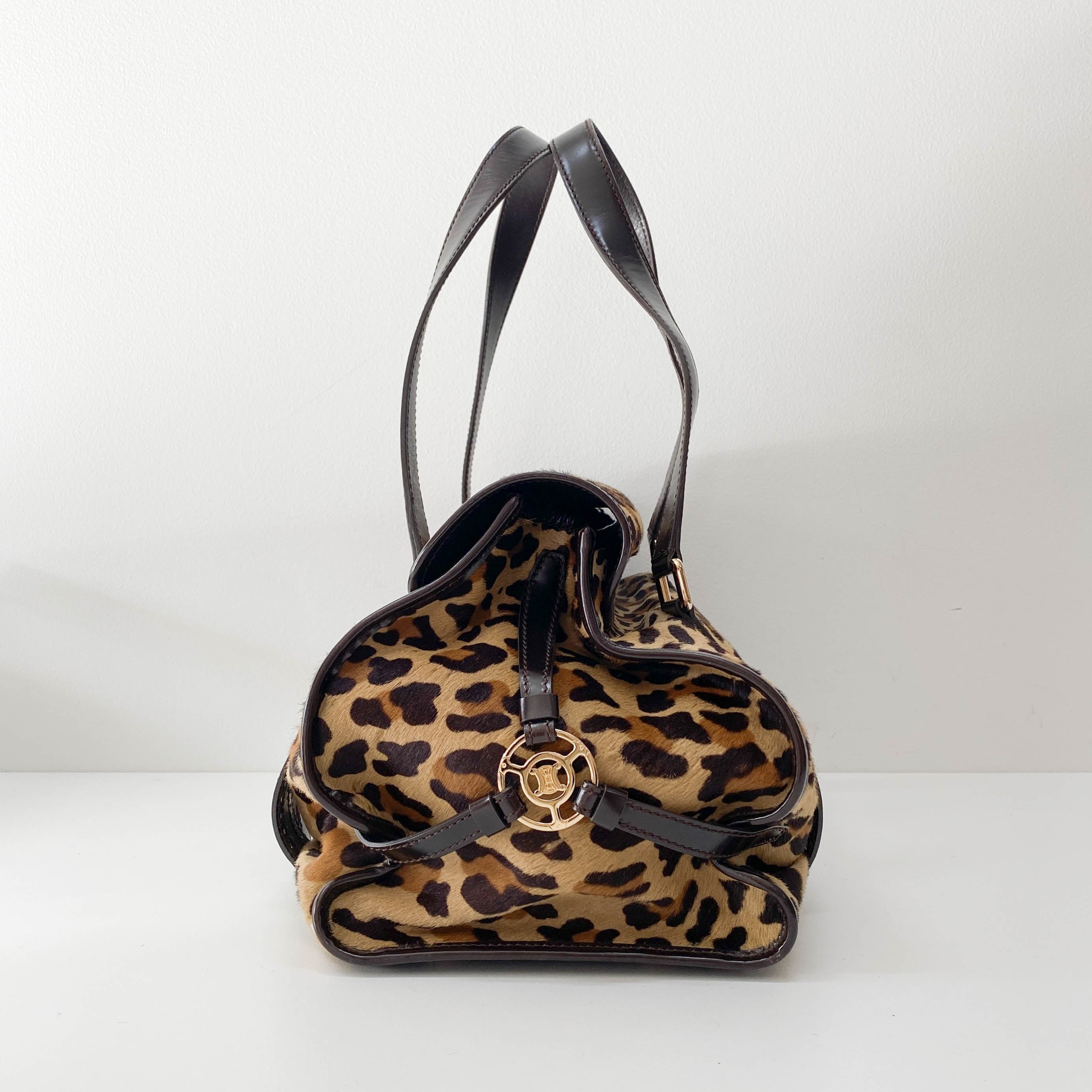 Leopard Print Brown Pony Hair Shoulder Bag