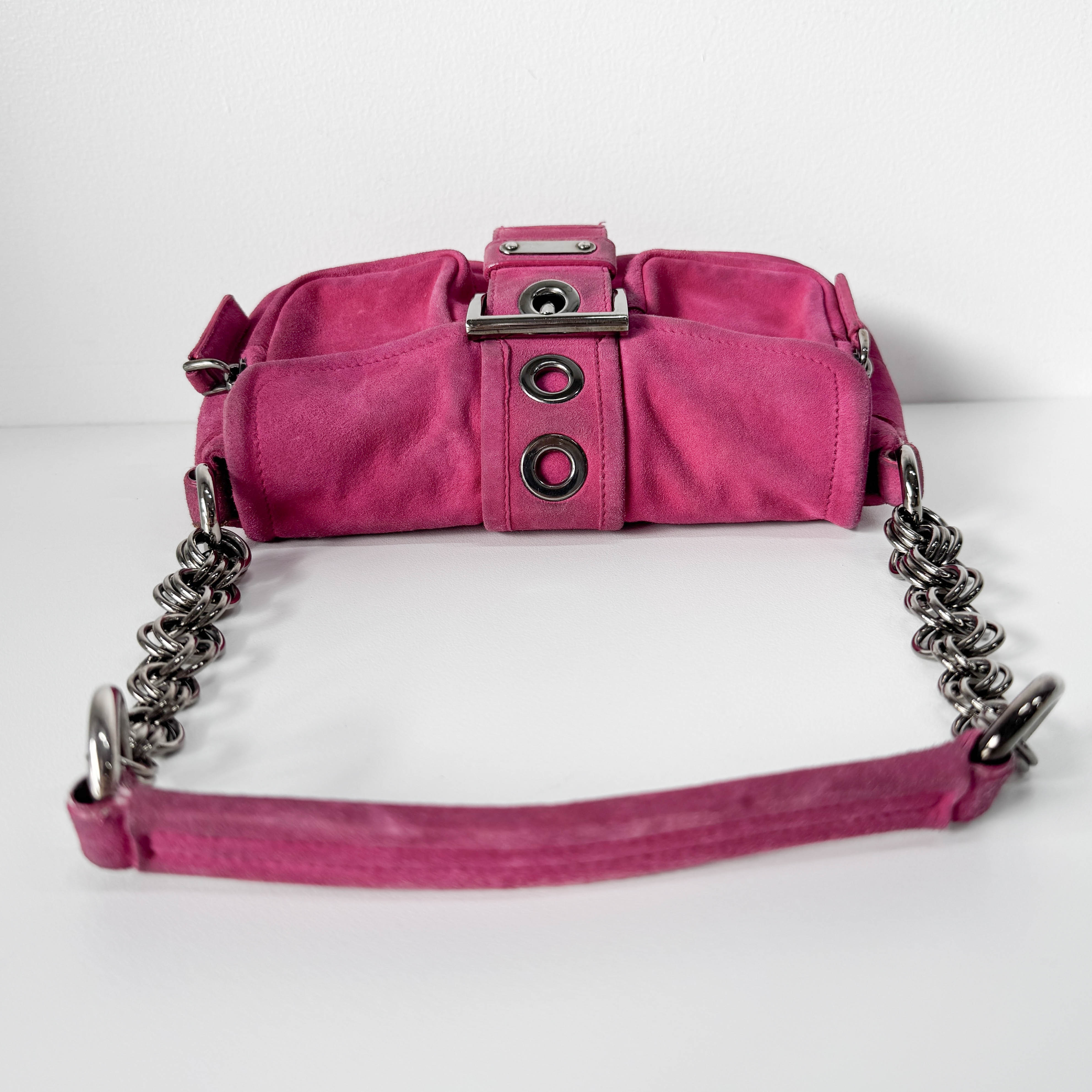Pink Suede Chain Shoulder Bag