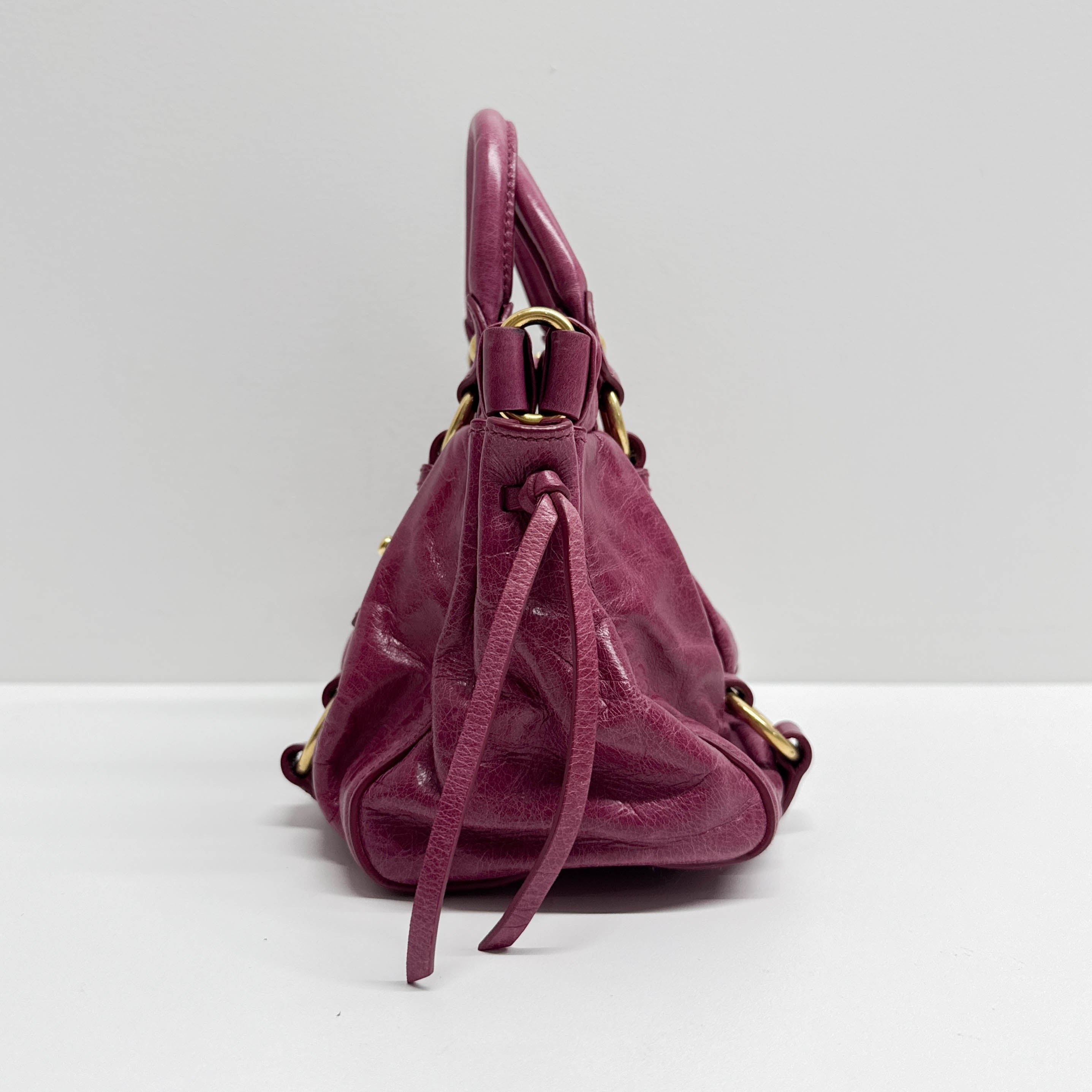 Mini Vitello Bauletto Pink Leather Two Way Bag