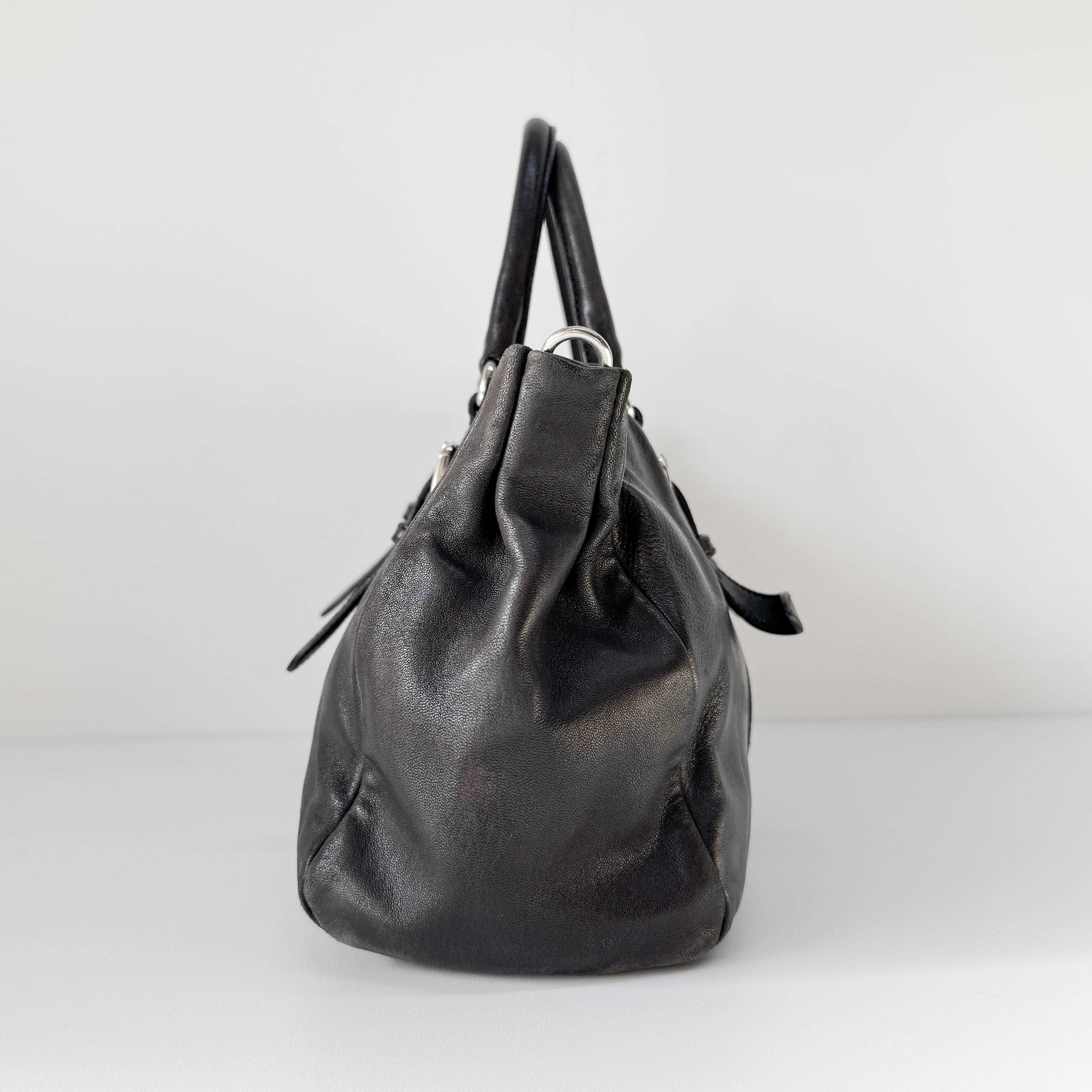 Vintage Black Leather Hand Bag