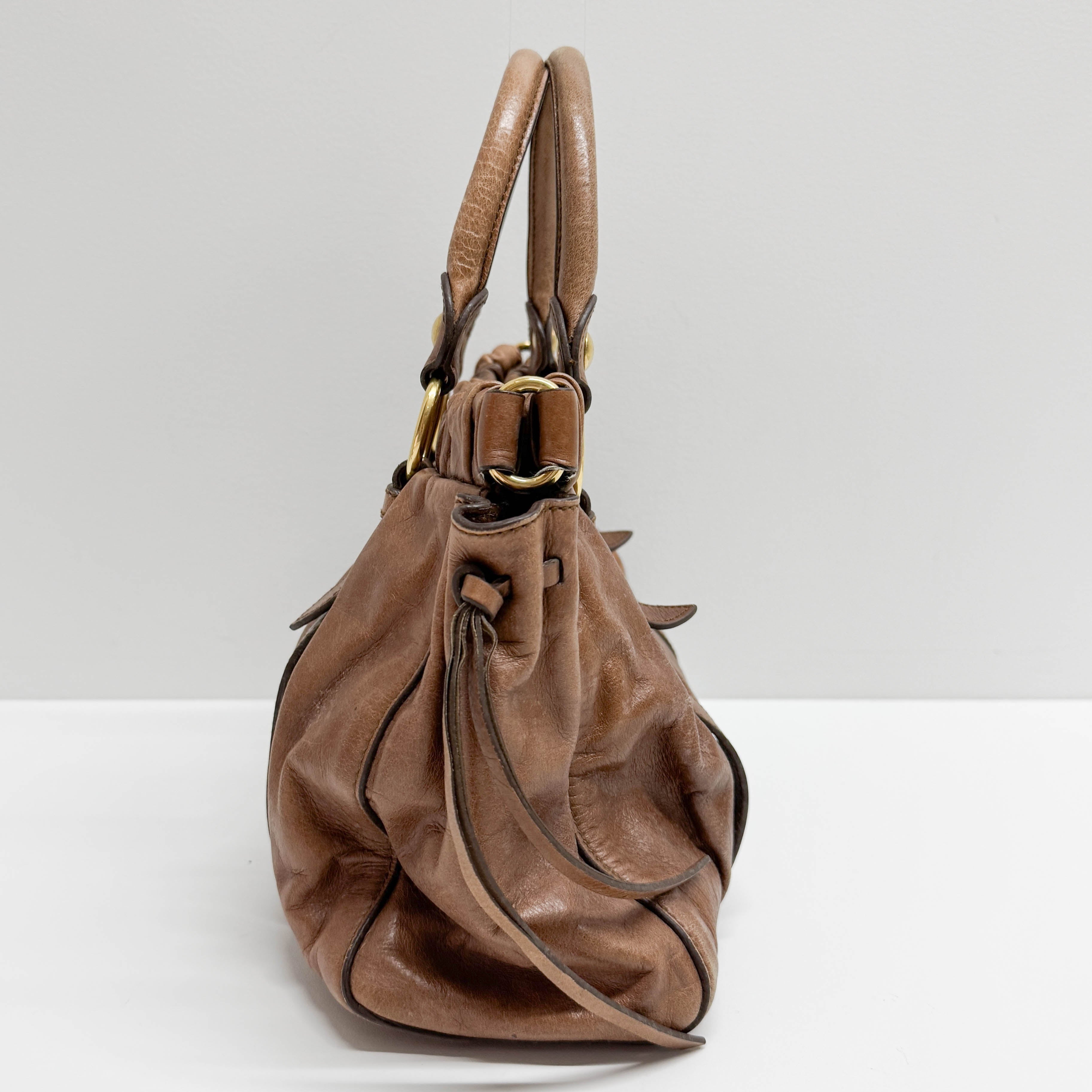 Vitello Bauletto Brown Leather Two Way Bag