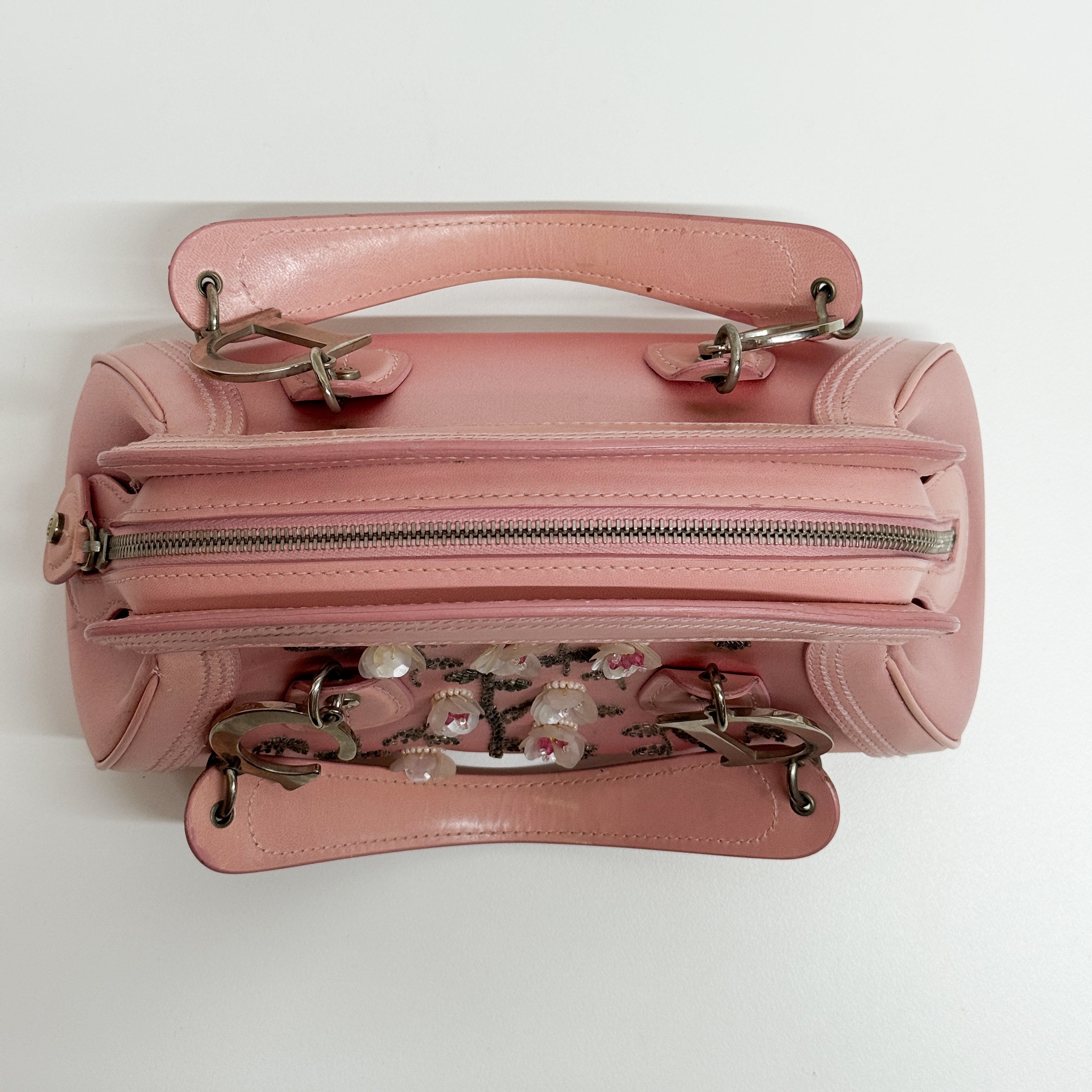 Vintage Pink Embroidered Beaded Satin Hand Bag