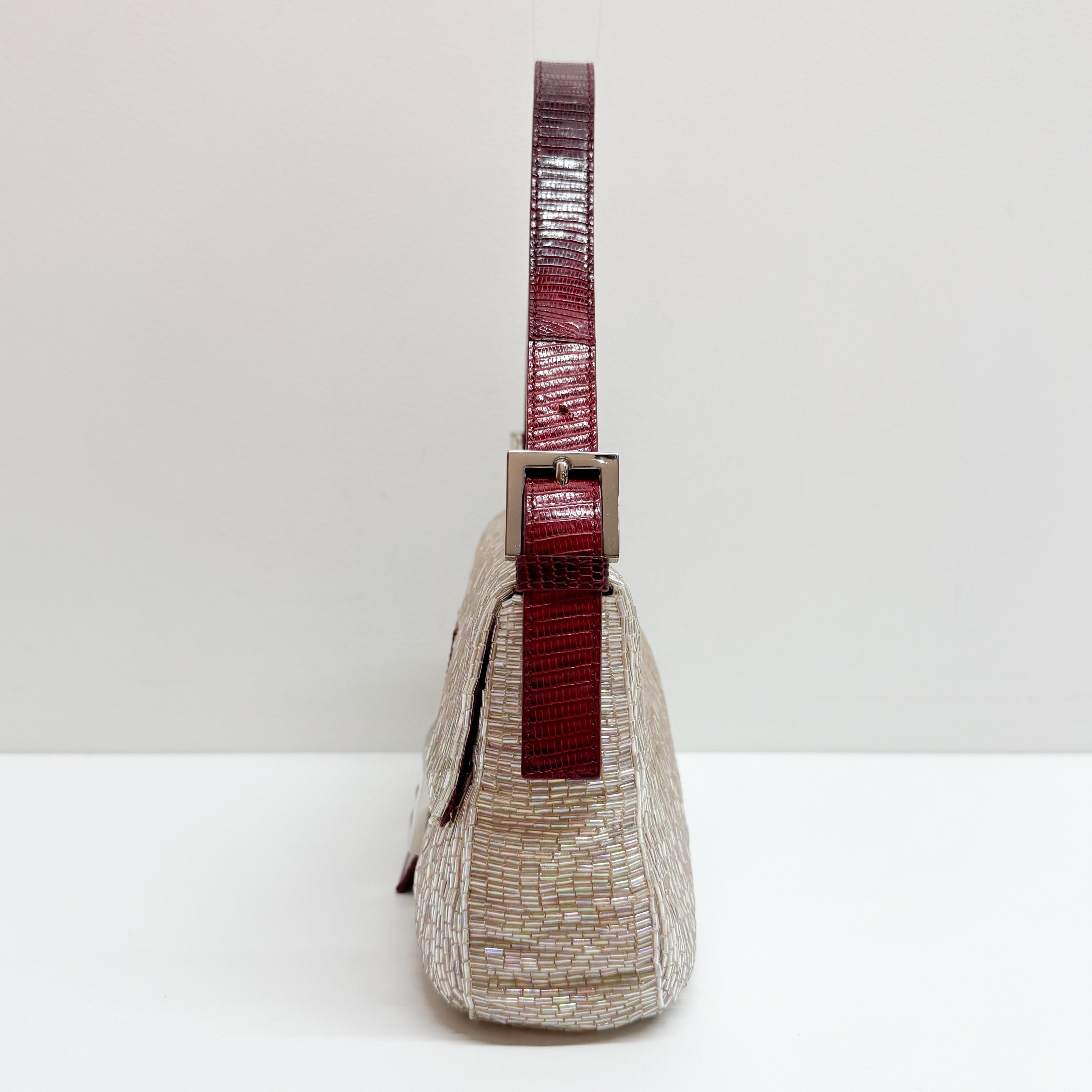 Baguette Neutral Beaded Shoulder Bag