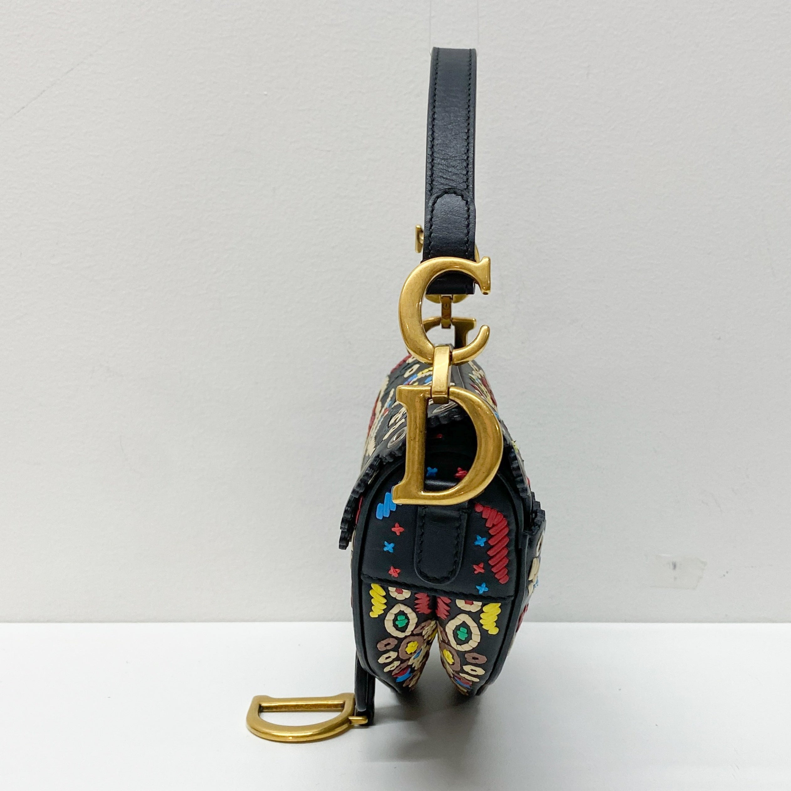 Saddle Multi-color Embroidered Leather Hand Bag