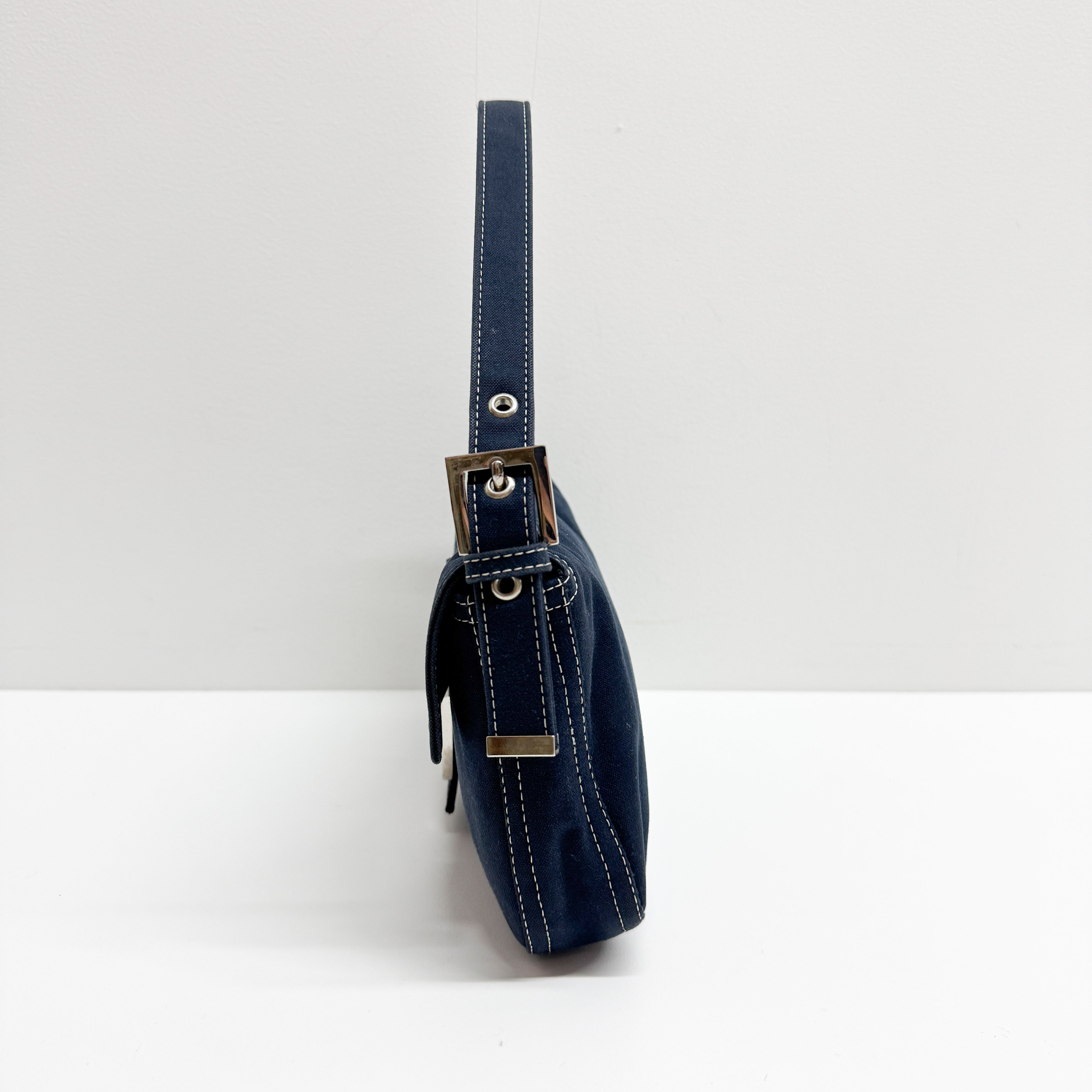 Baguette Navy Cotton Shoulder Bag