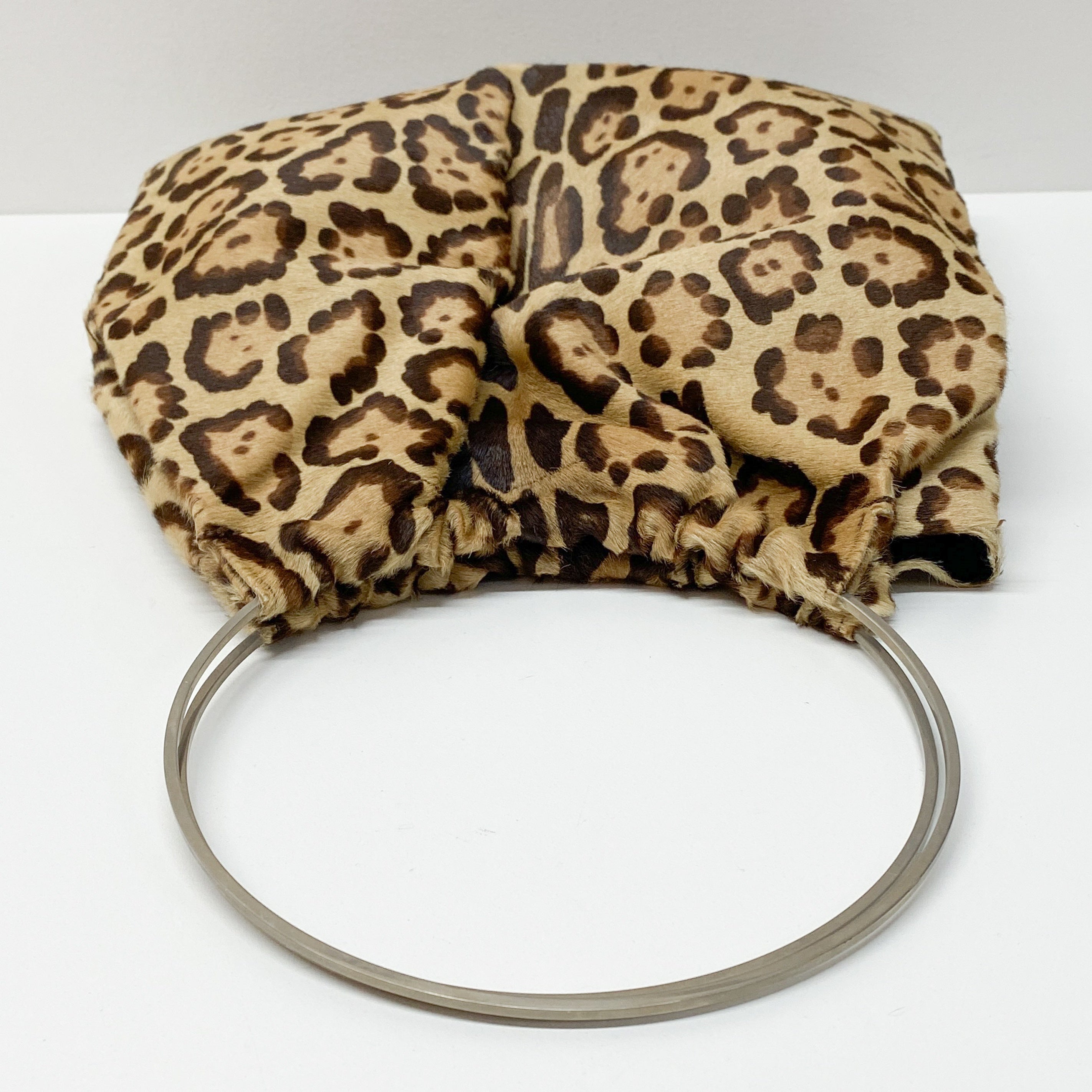Brown Leopard Print Pony Hair Ring Handle Tote Bag