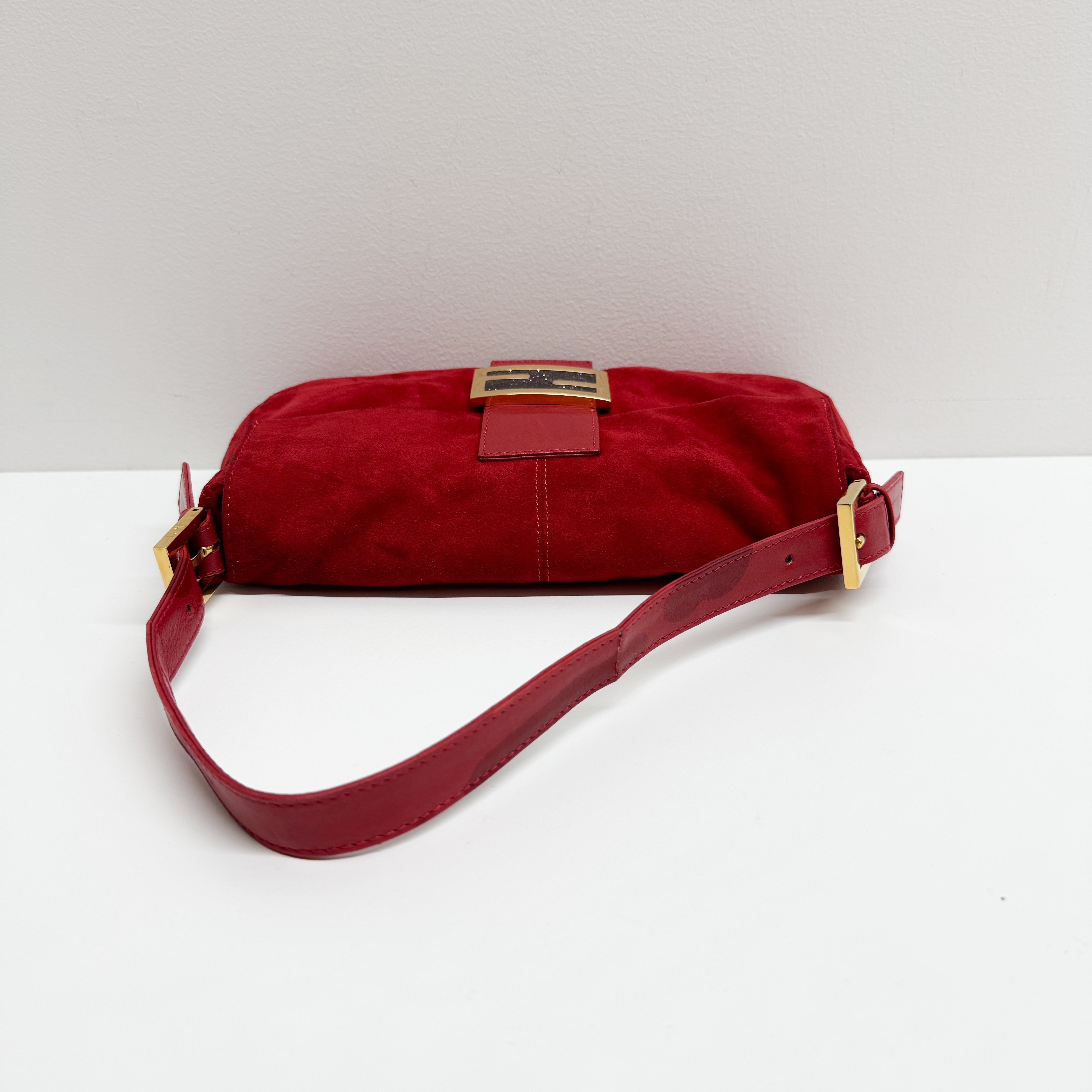 Baguette Red Suede Shoulder Bag