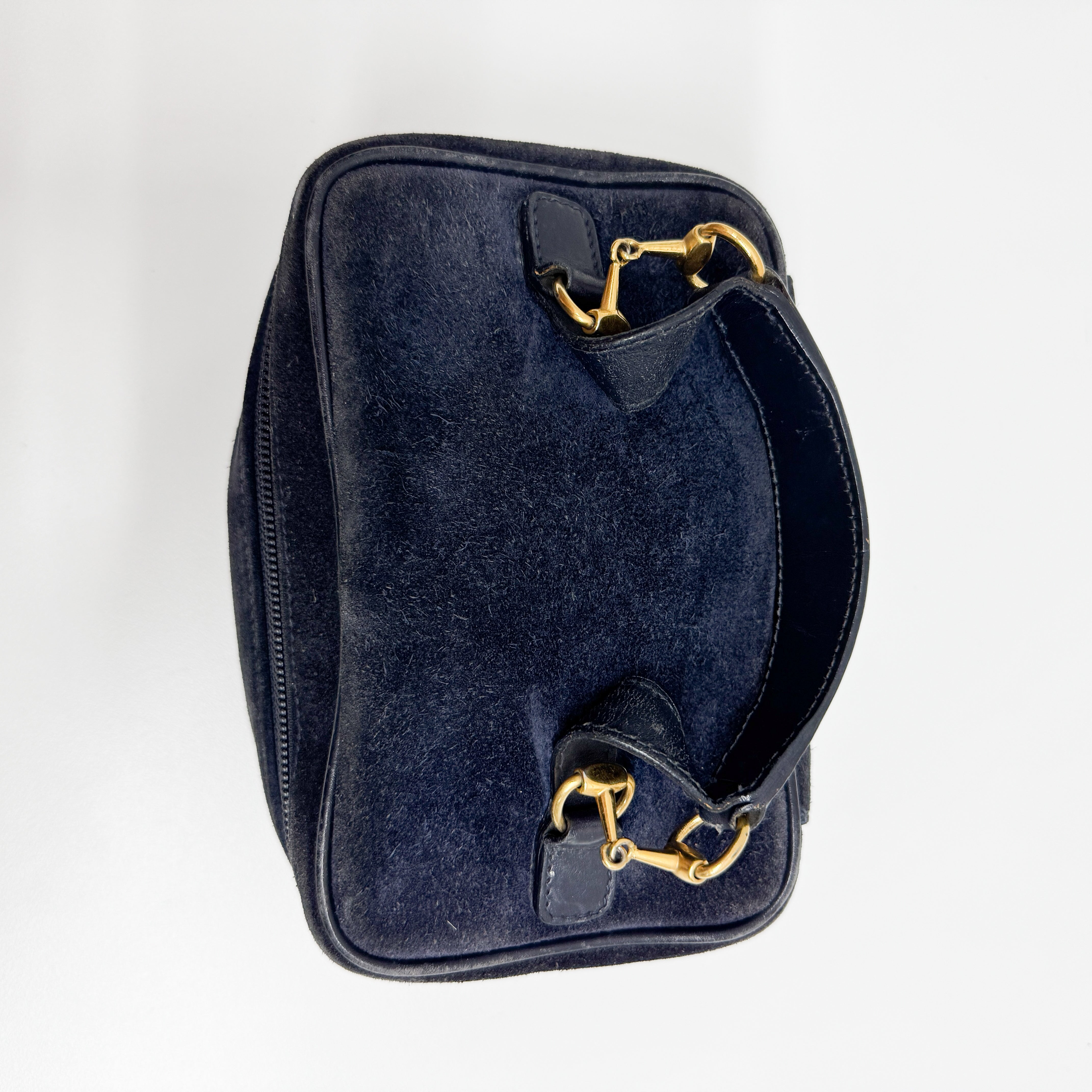 Horsebit Navy Blue Suede Pouch