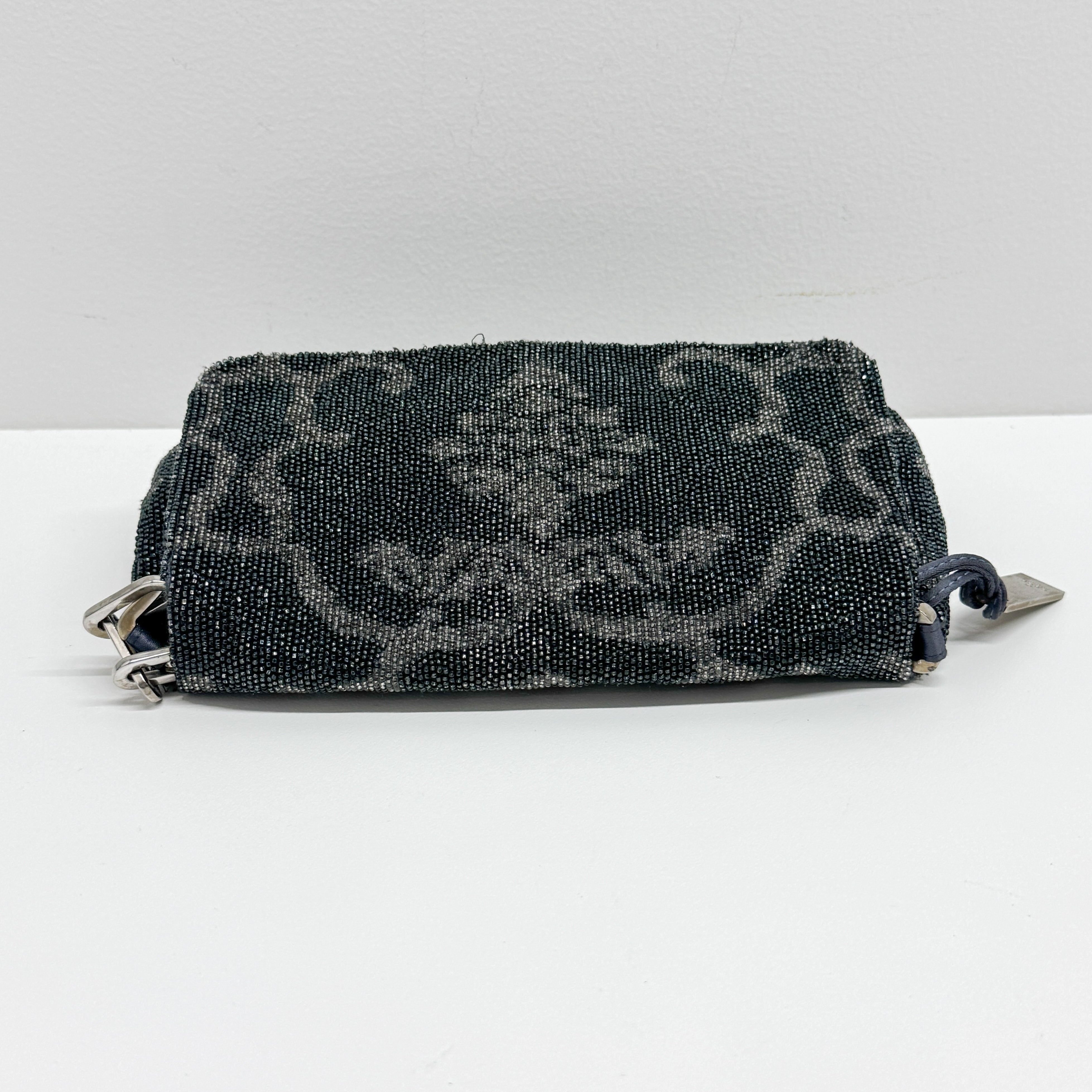 Navy Beaded Chain Shoulder Bag