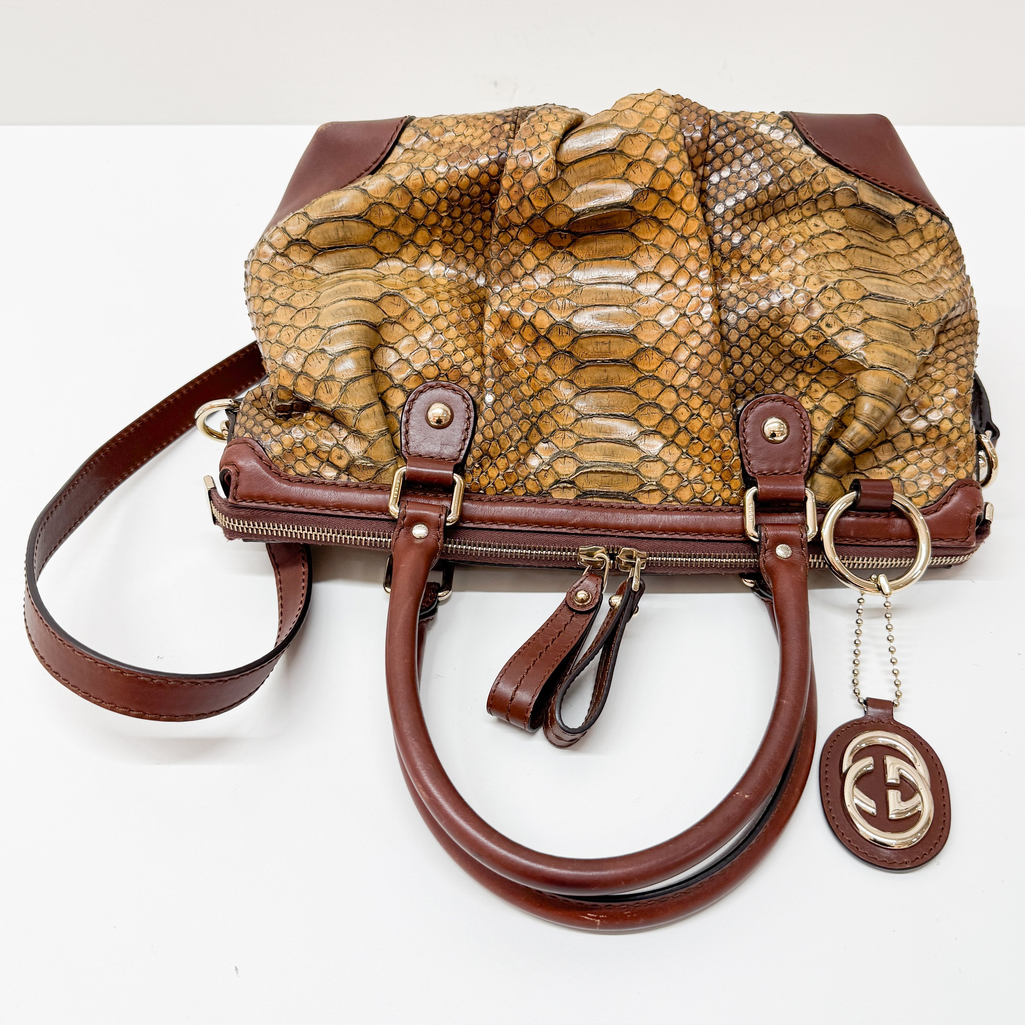 Sukey Brown Embossed Python Two-Way Bag