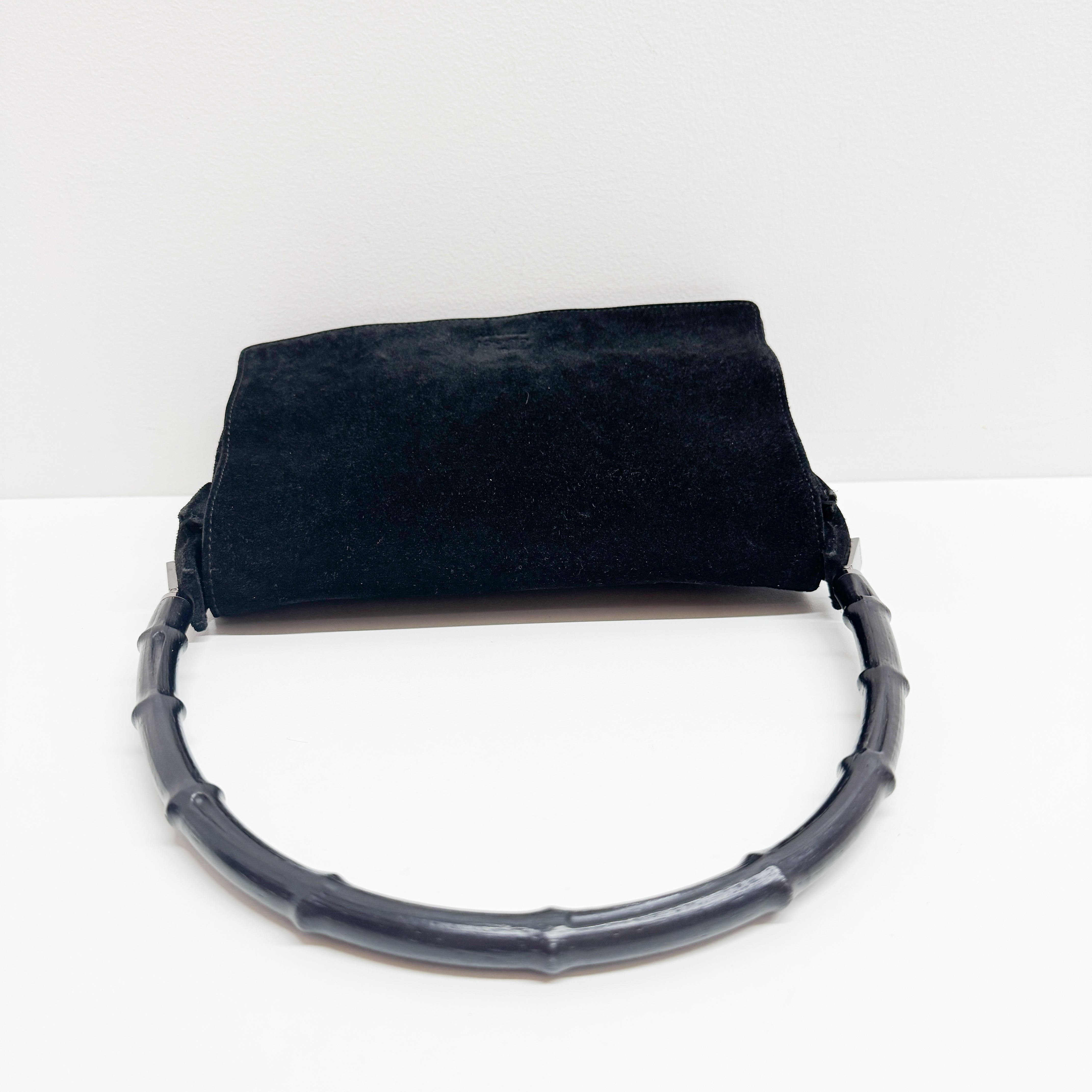 Bamboo Black Suede Shoulder Bag