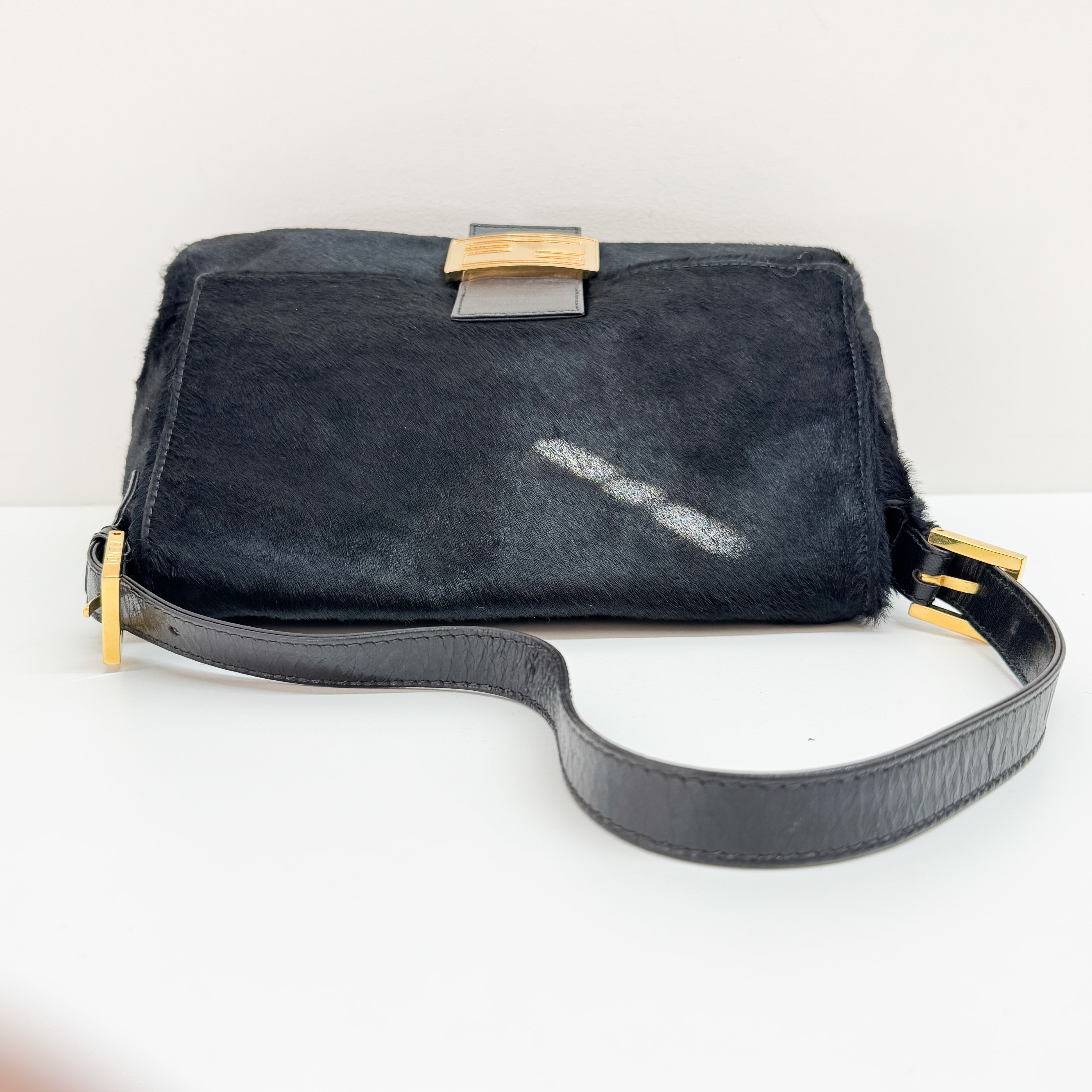 Mamma Baguette Black Pony Hair Shoulder Bag