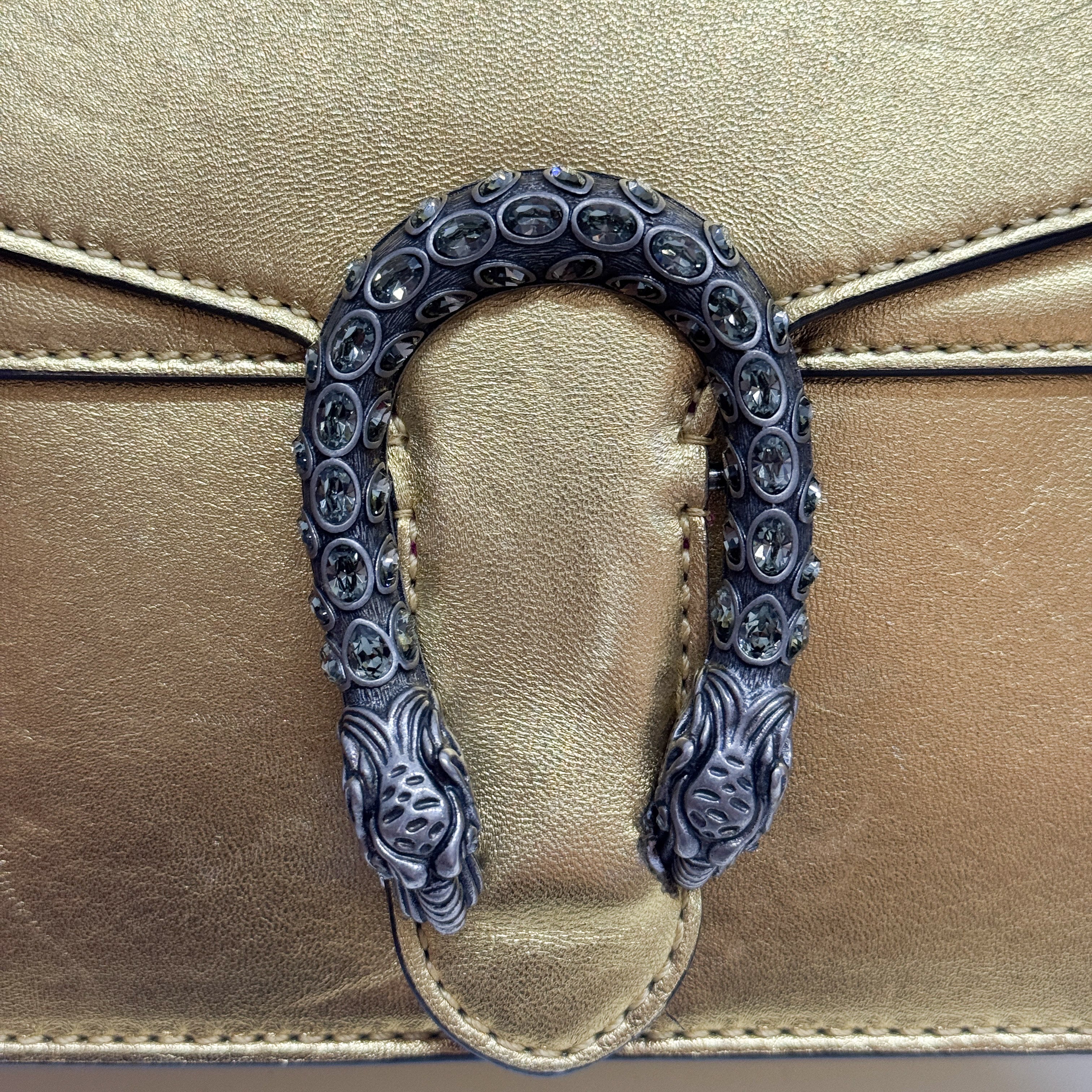 Dionysus Mini Gold Leather Shoulder Bag