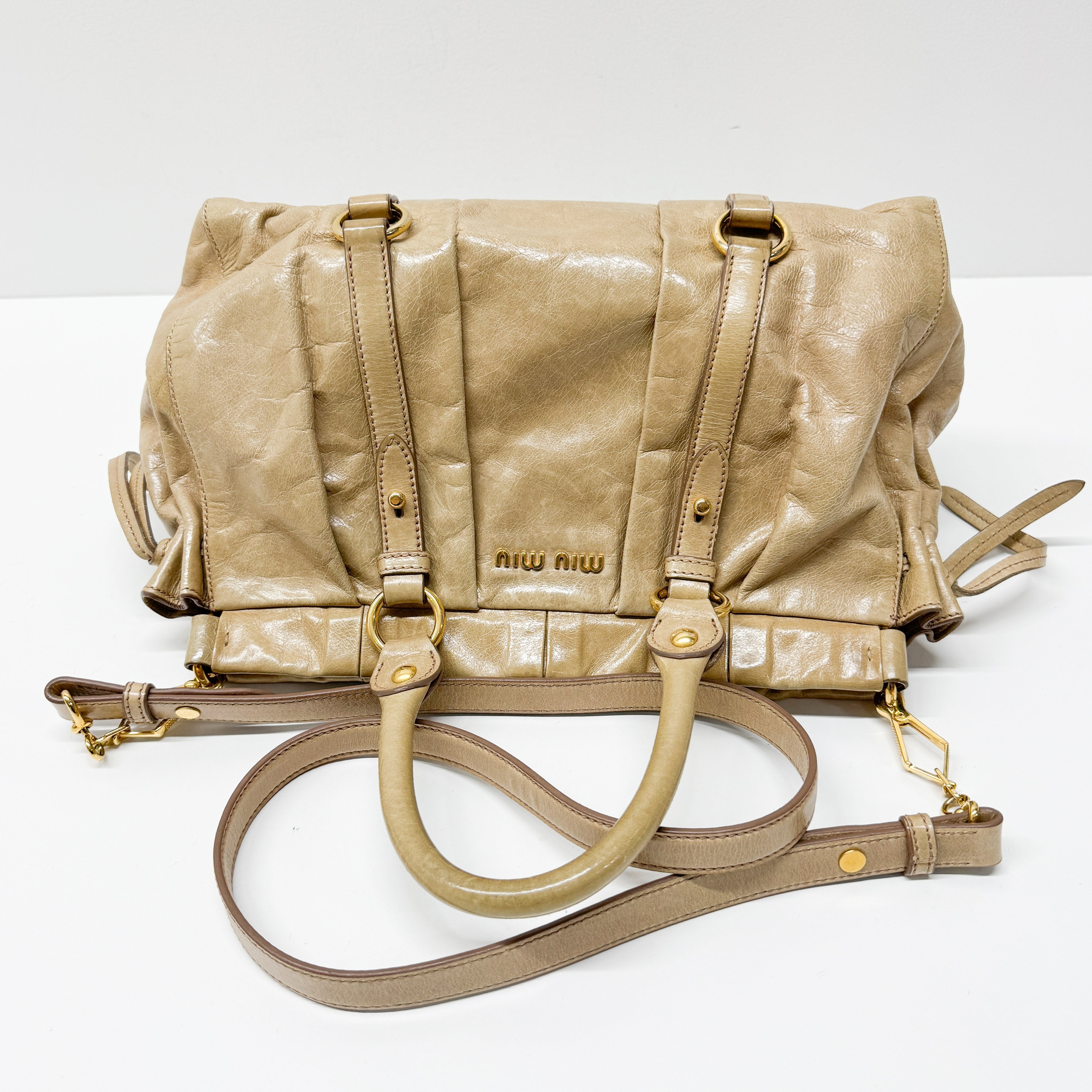 Vitello Beige Leather Hand Bag