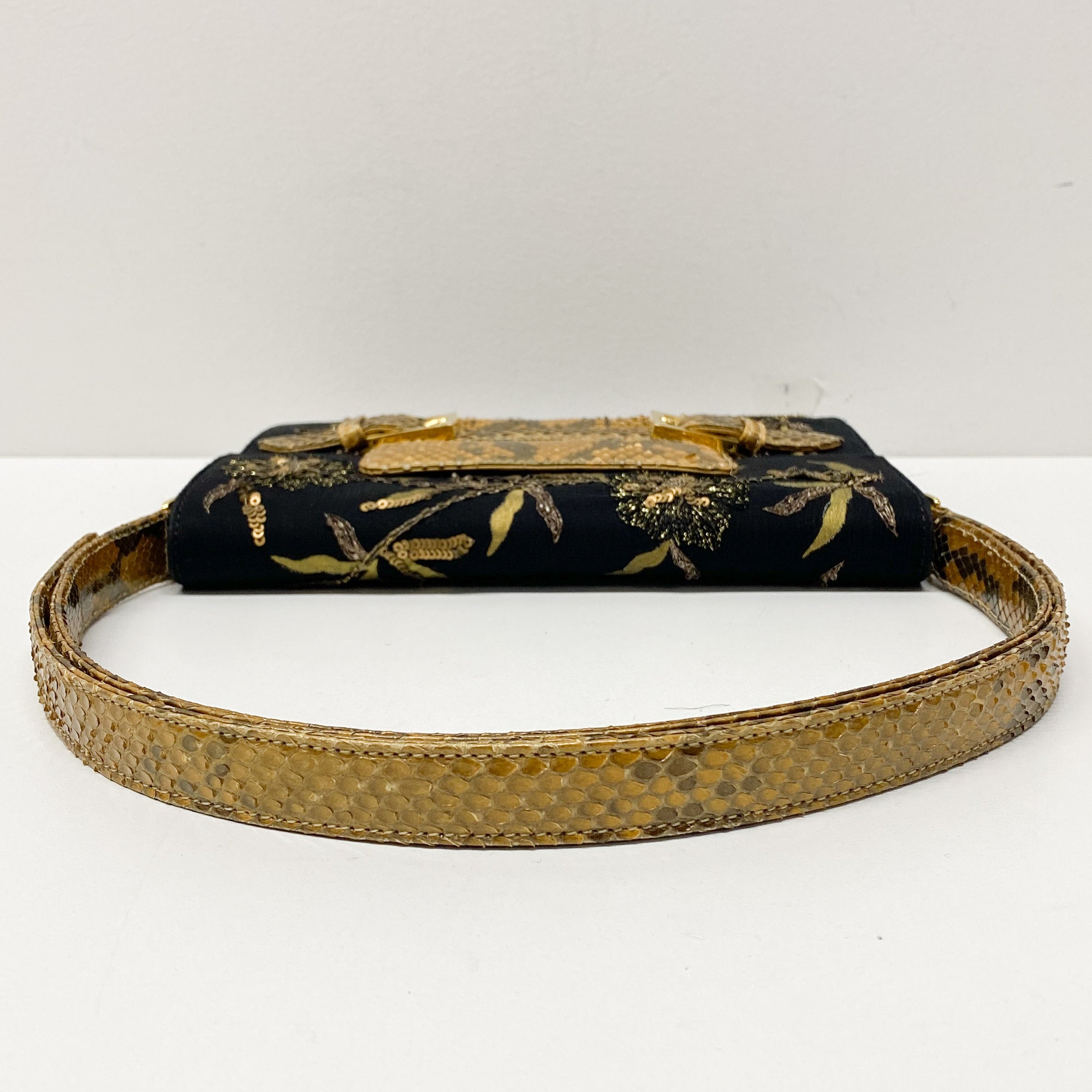 Embroidered Black And Gold Shoulder Bag