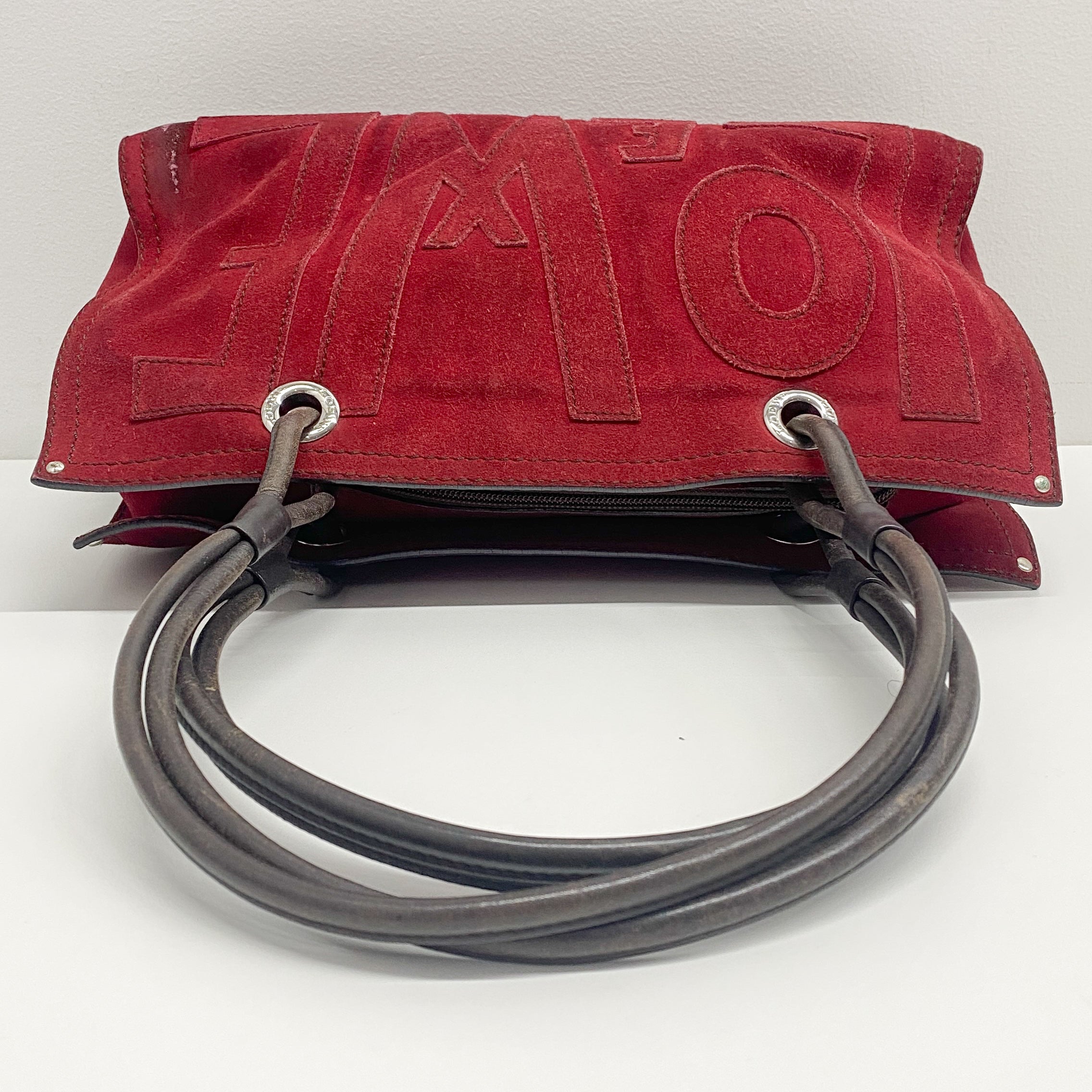 Vintage Red Suede Shoulder Bag