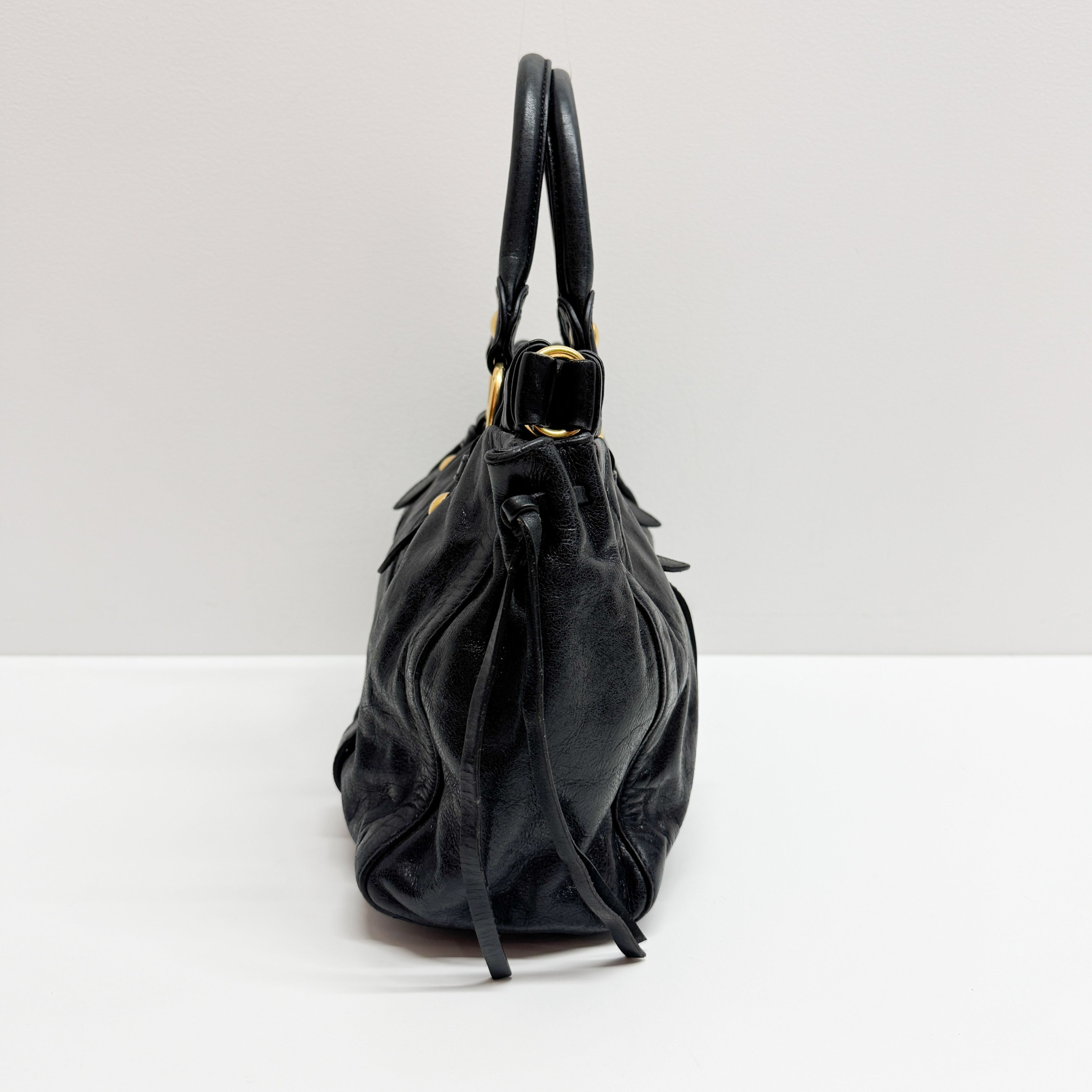 Vitello Bauletto Black Calfskin Leather Two Way Bag