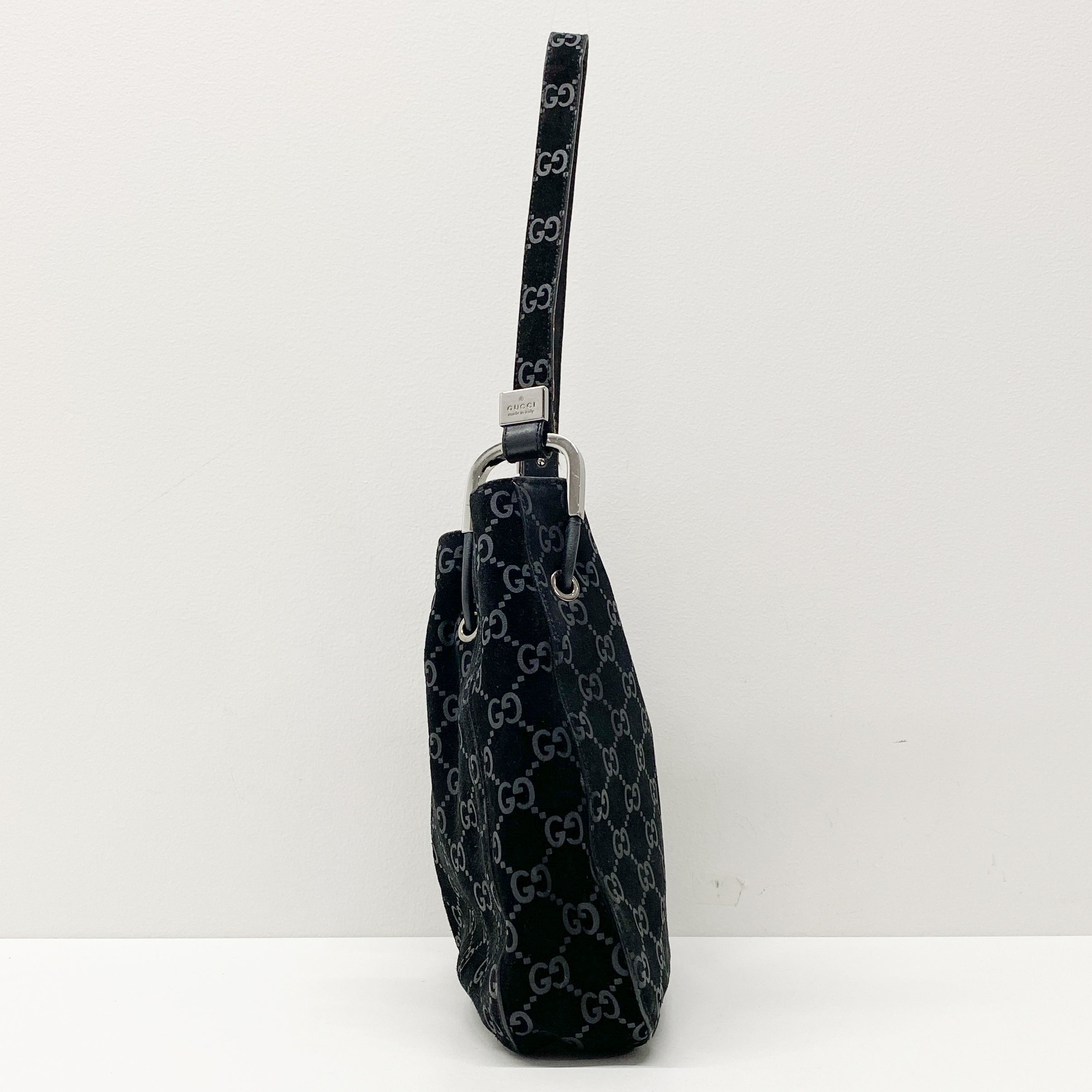 GG Black Suede Bucket Shoulder Bag
