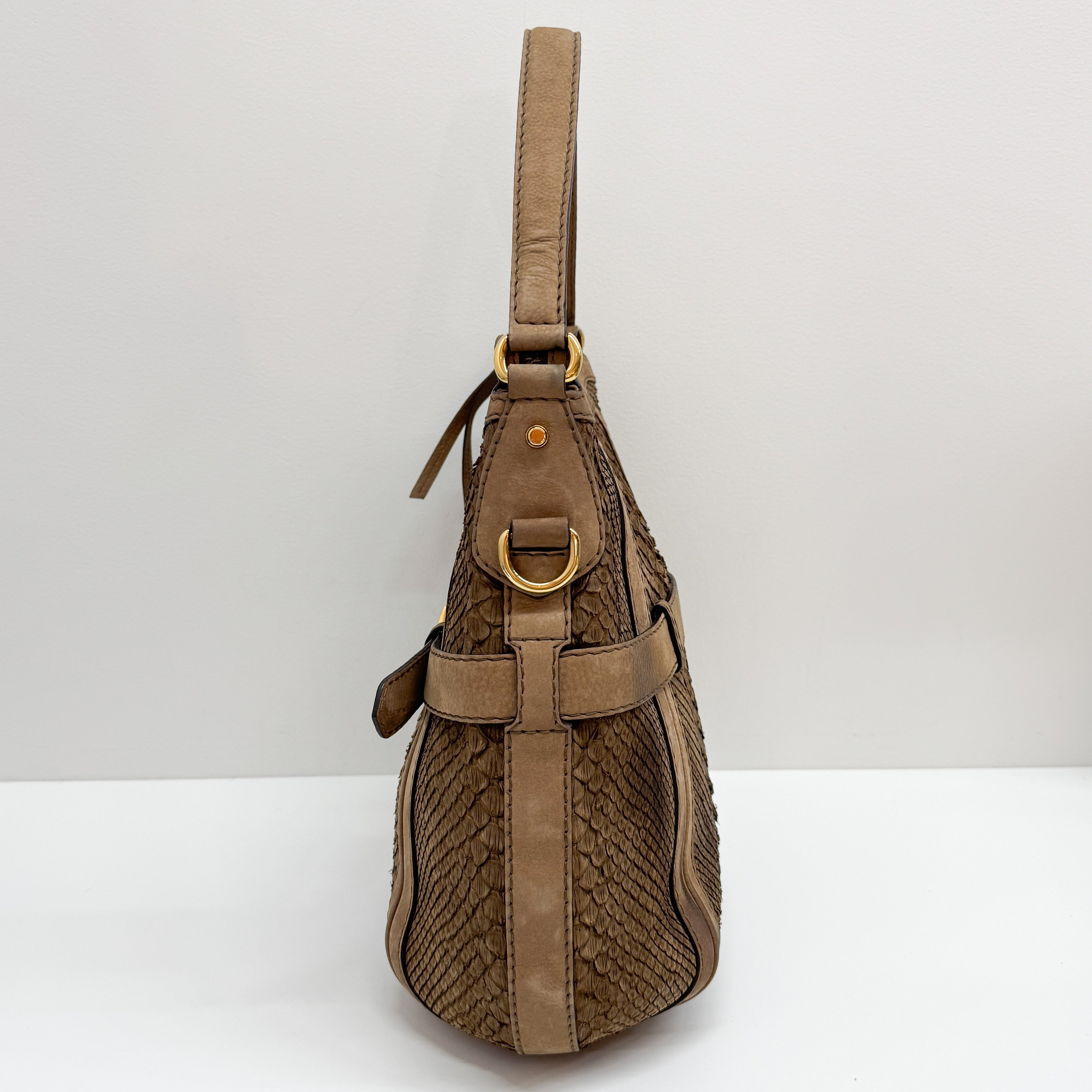 Wave Brown Python Embossed Leather Shoulder Bag