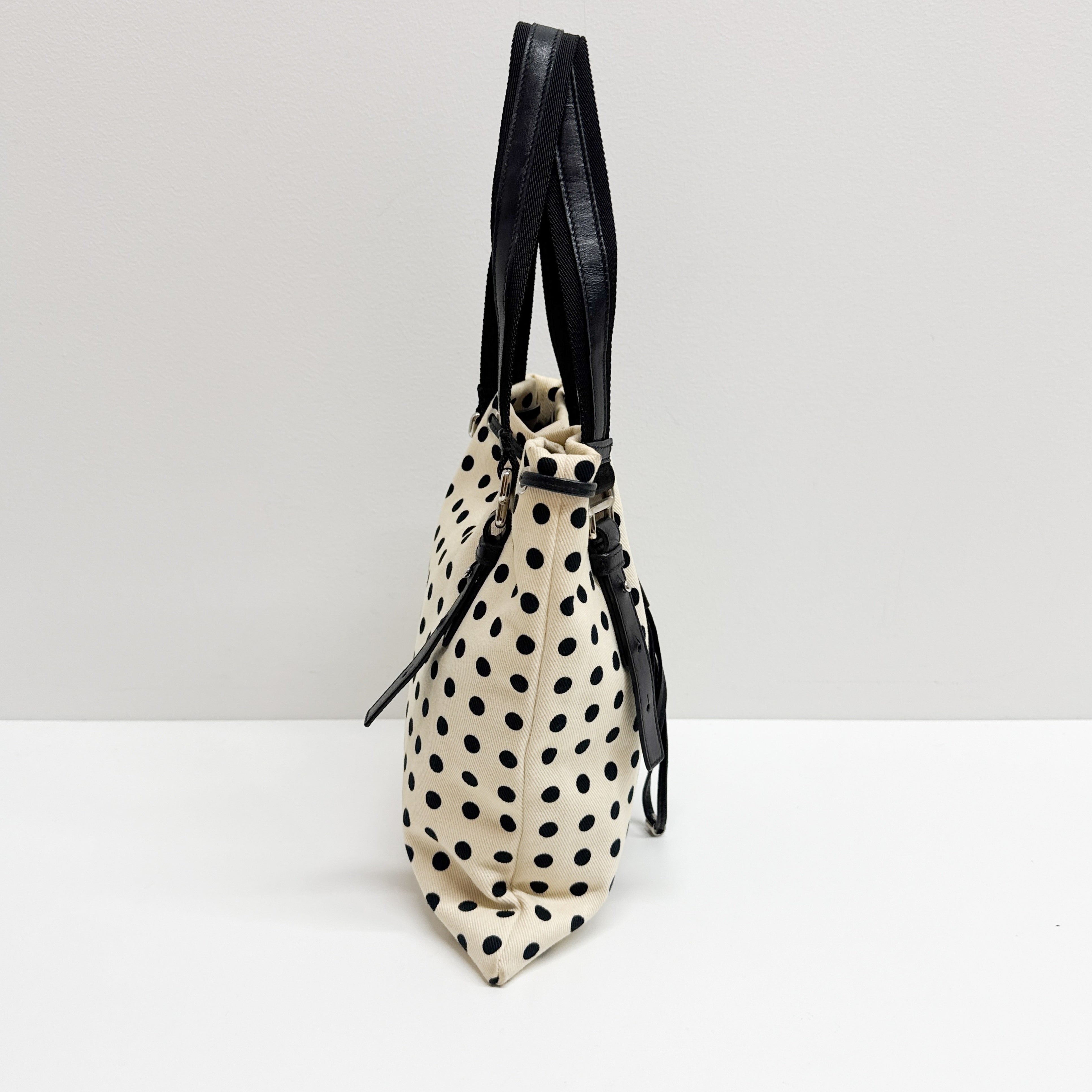 Blue Dotted White Cotton Tote Bag