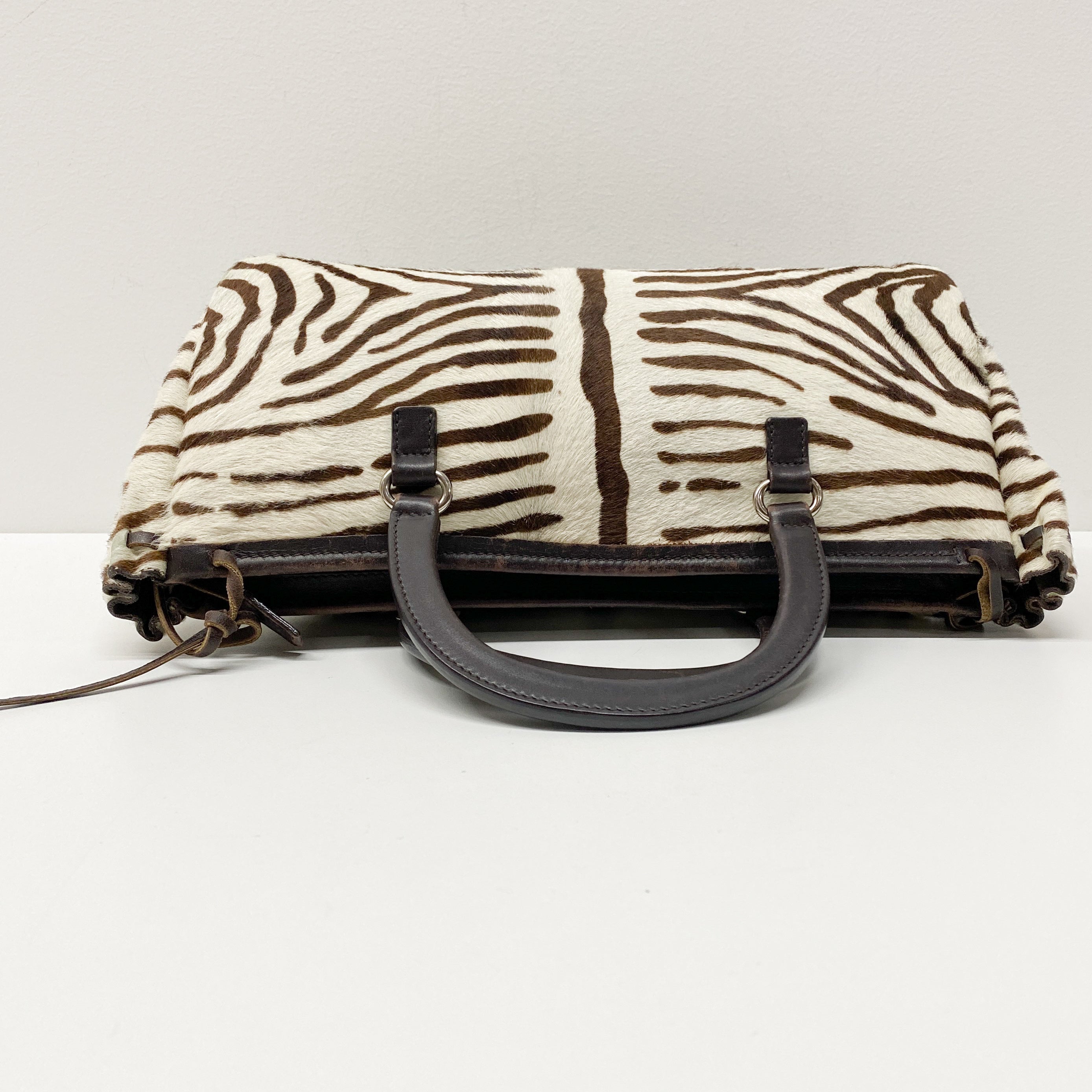 Brown Zebra Print Pony Hair Handbag
