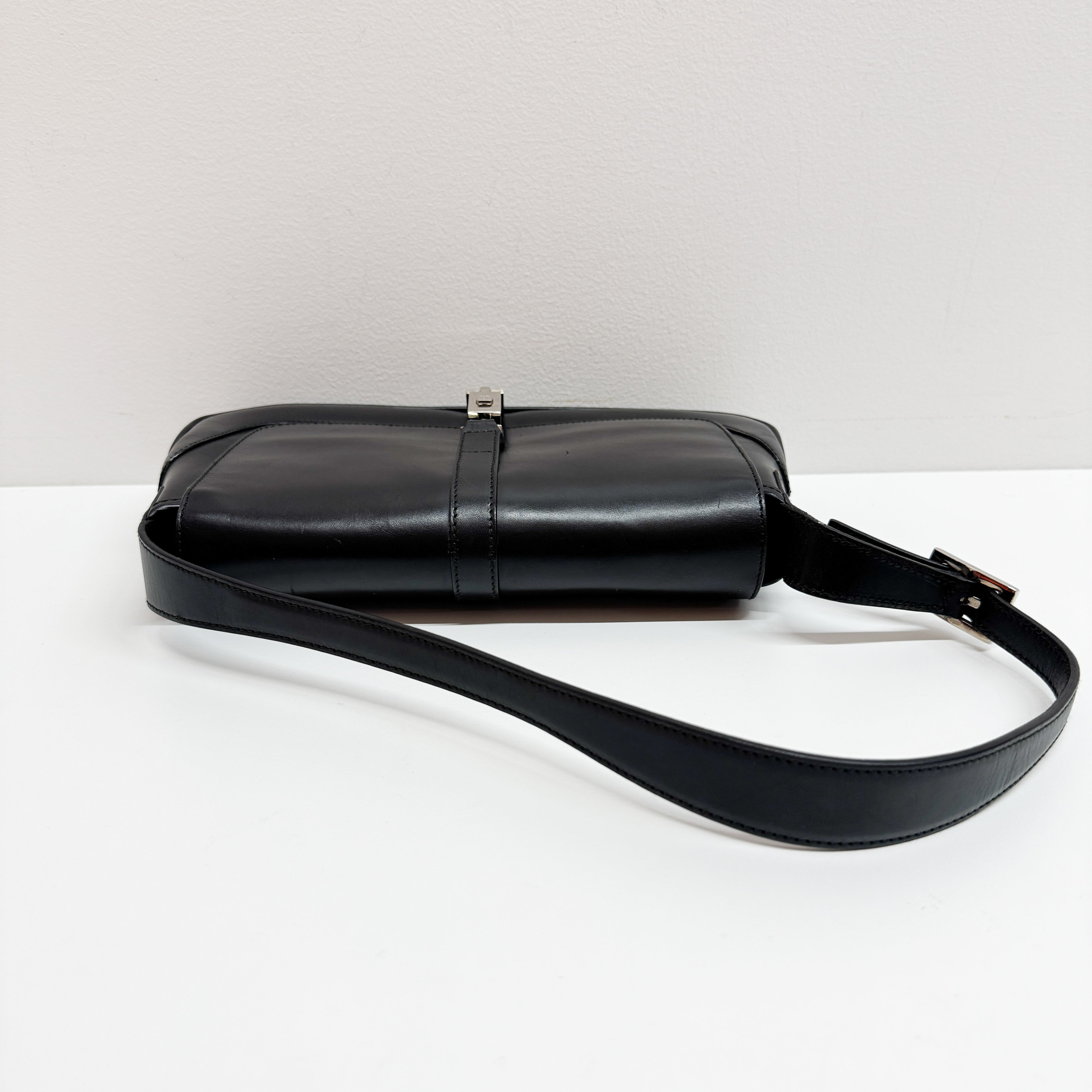 Jackie Black Calfskin Leather Shoulder Bag