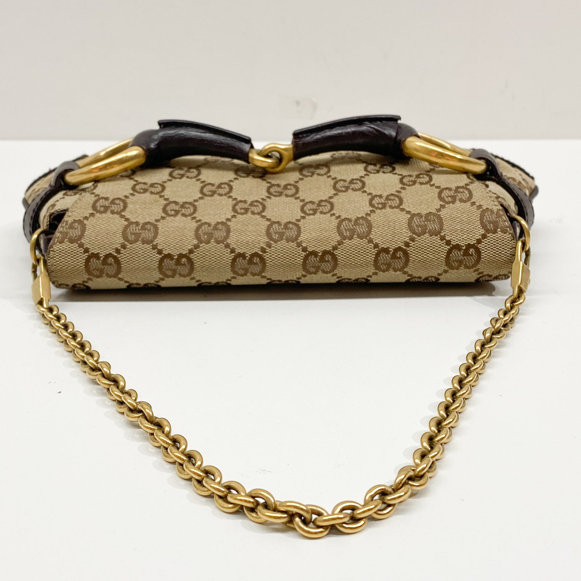 Horsebit Brown Canvas Shoulder Bag