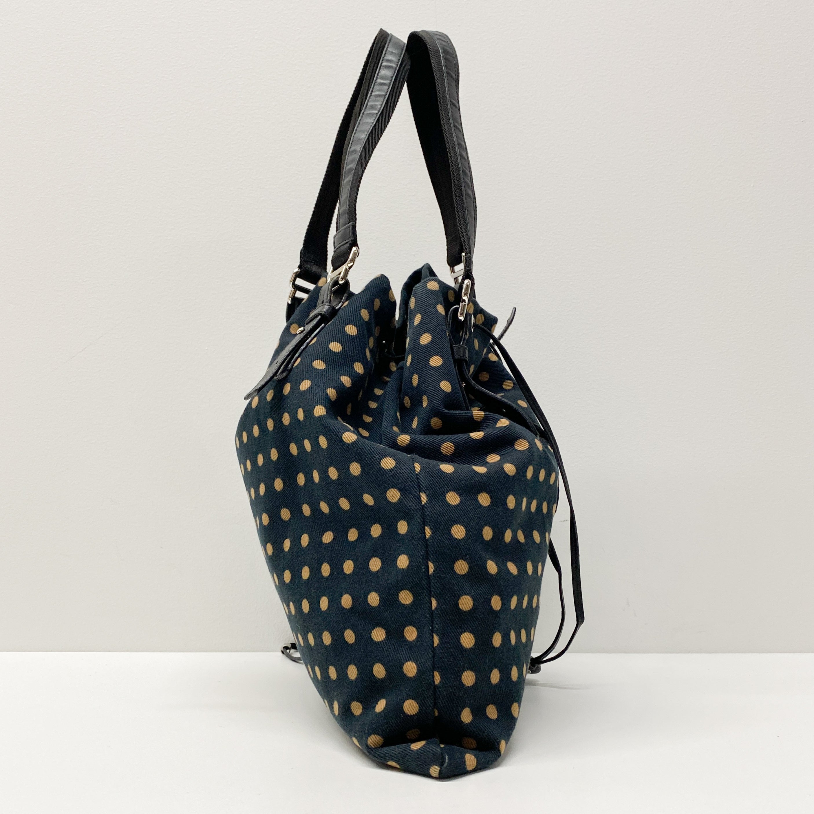 Yellow Dotted Canvas Blue Tote Bag