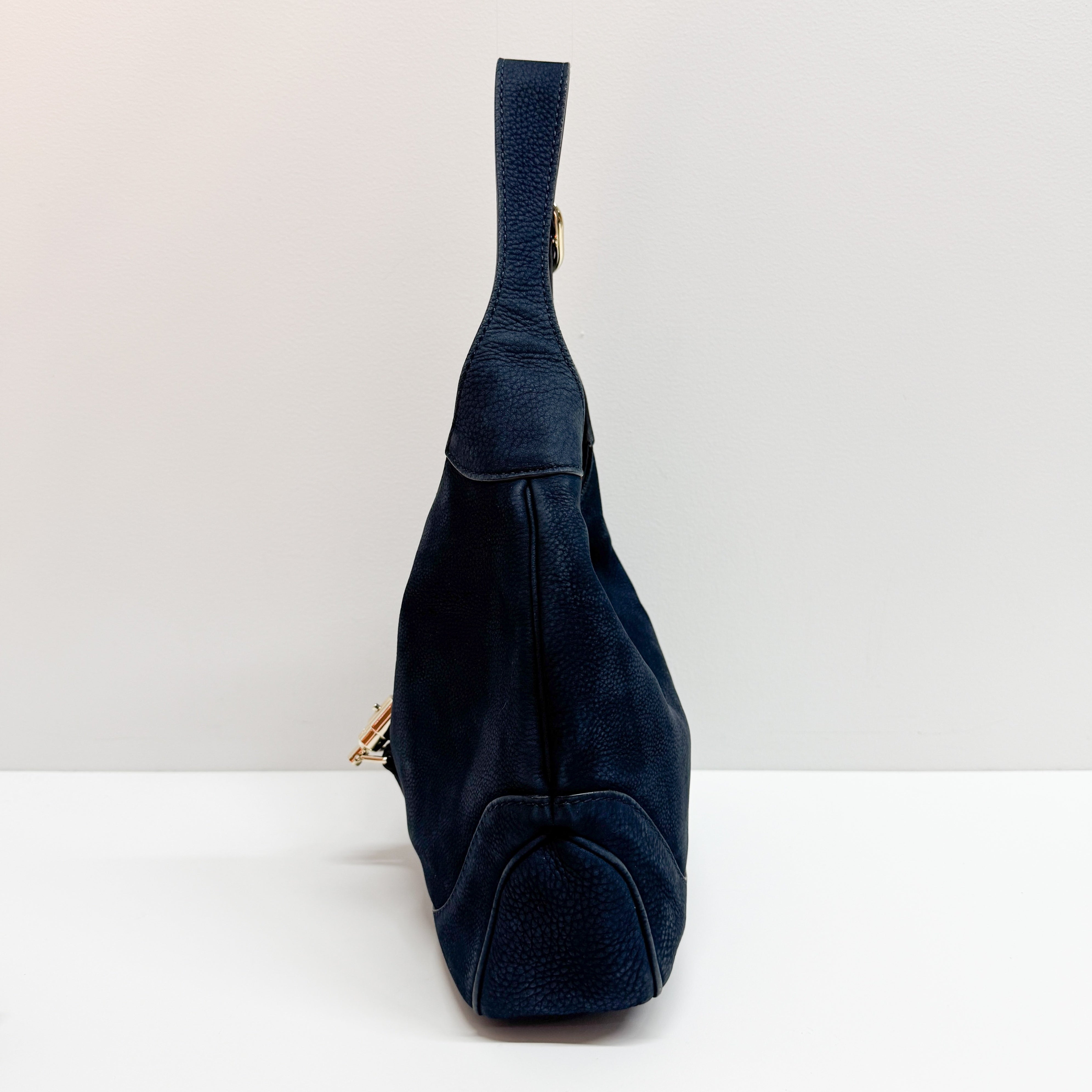 Jackie Dark Blue Suede Shoulder Bag
